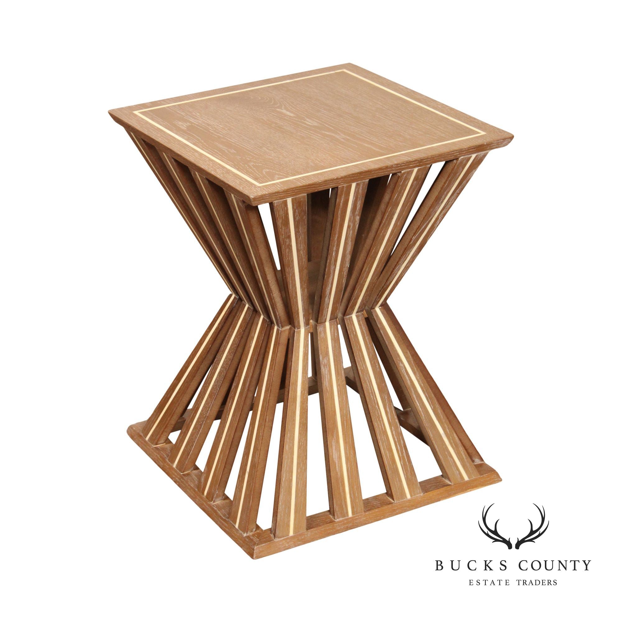 Contemporary Geometric Inlaid Oak Side Table