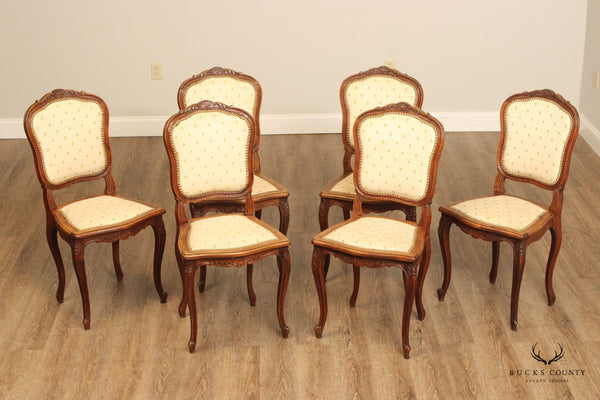 French Louis XV Style Antique Set of Six Oak Dining Chairs