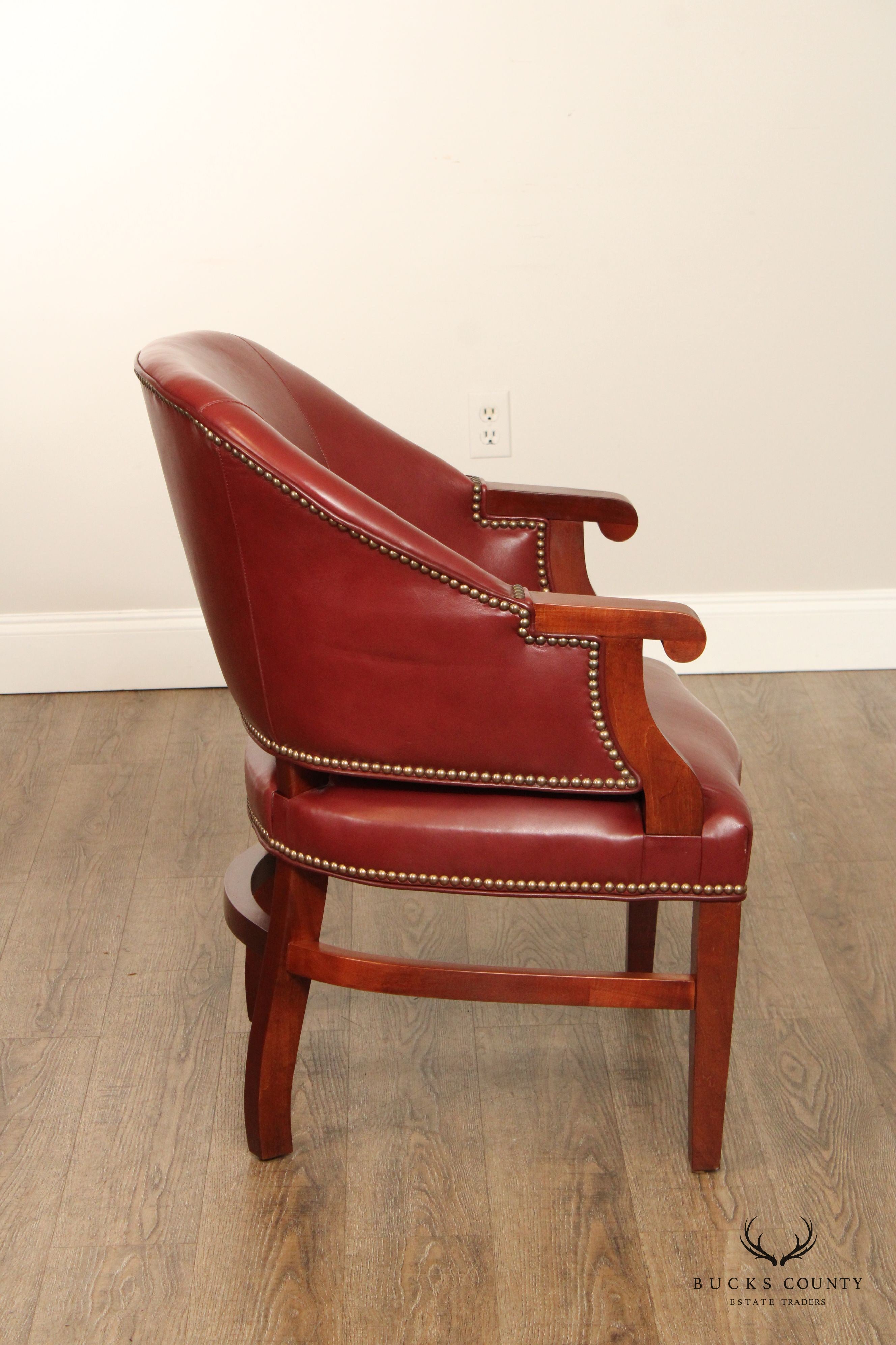 English Traditional Style Pair of Leather Club Chairs