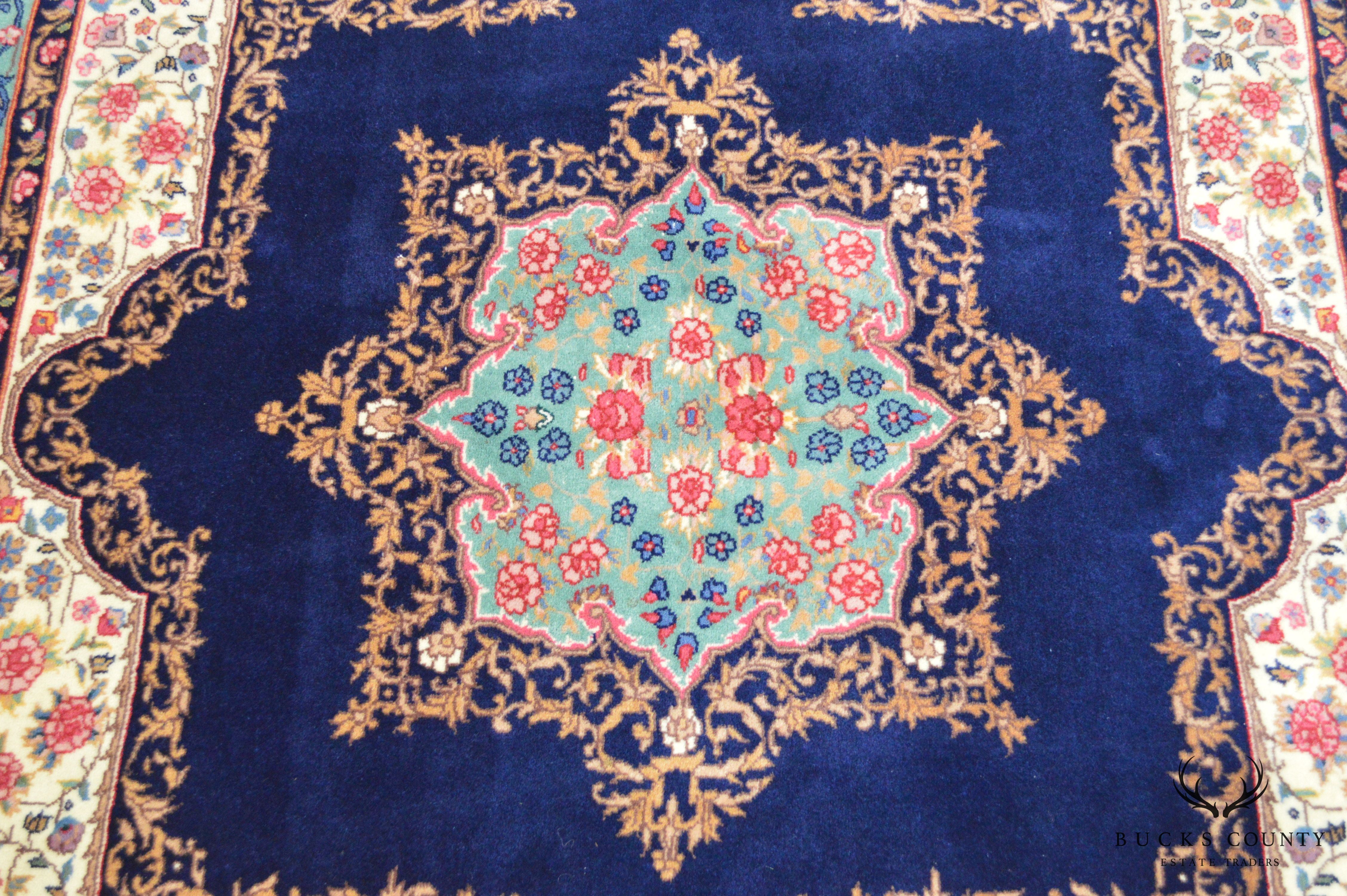 Fine Quality Hand Tied Blue Kirman 71"x60.5" Area Rug