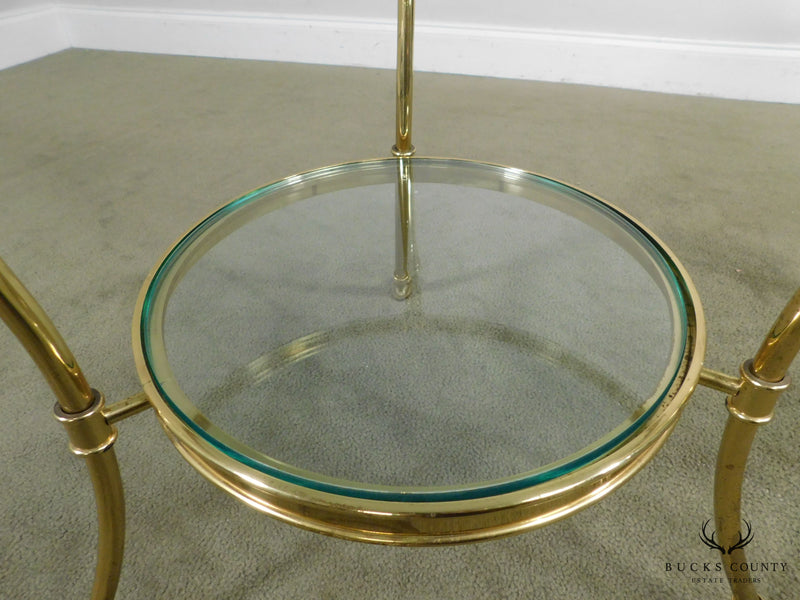 French Louis XV Quality Brass & Glass Vintage Swan Neck 2 Tier Gueridon Side Table