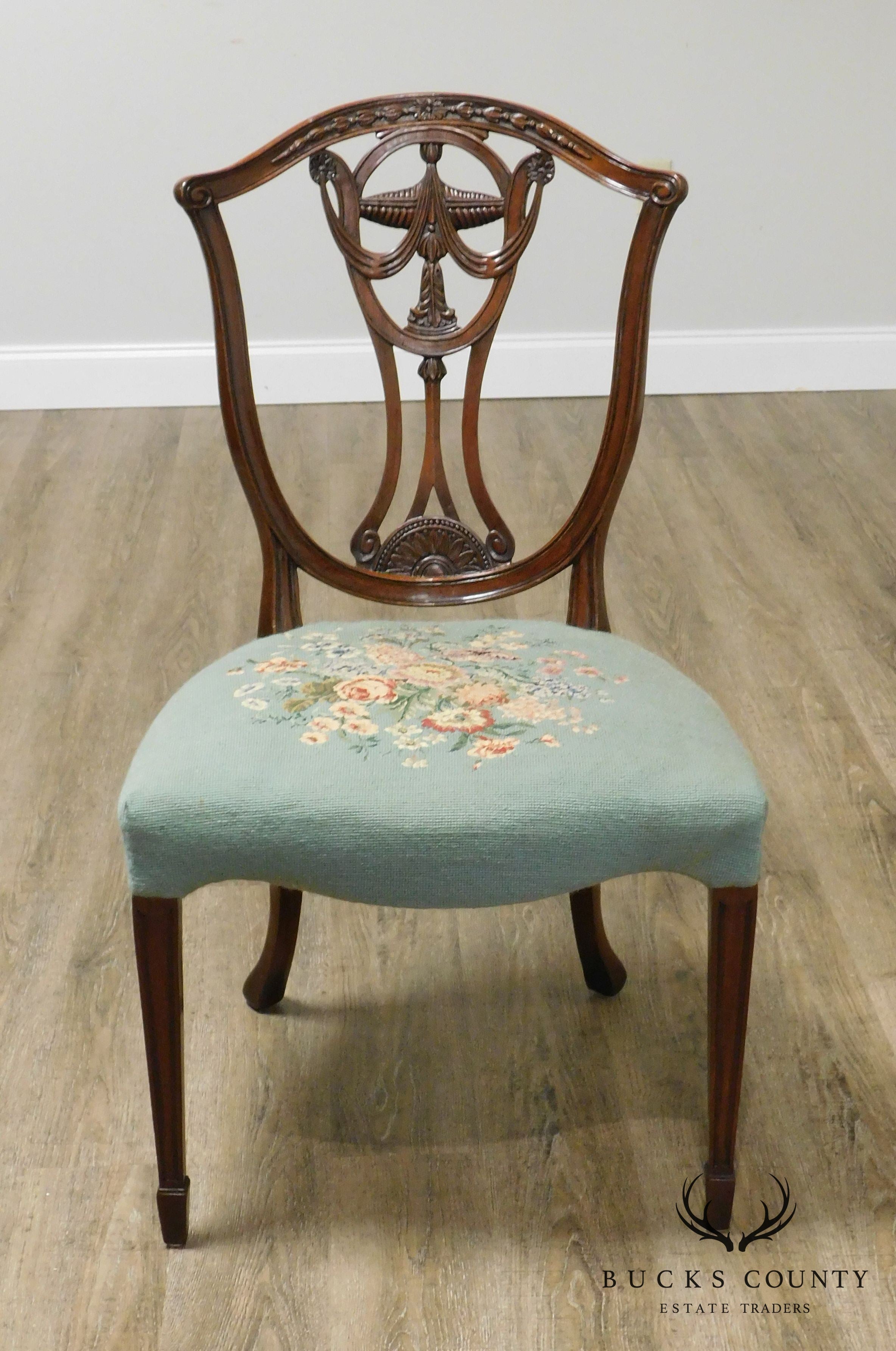 Hepplewhite Style Vintage Custom Quality Mahogany Side Chair