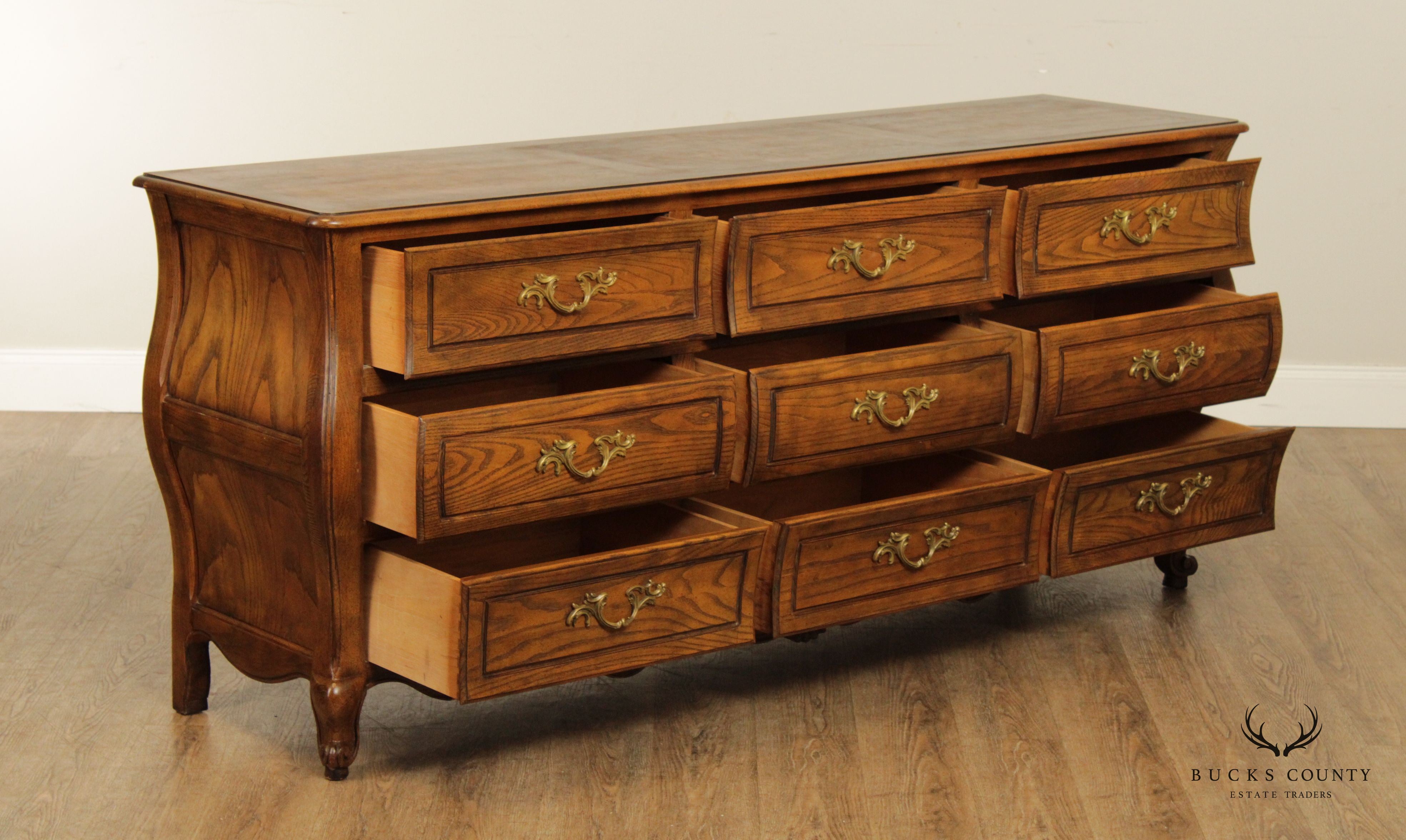 Baker Furniture French Louis XV Style Bombe Triple Dresser