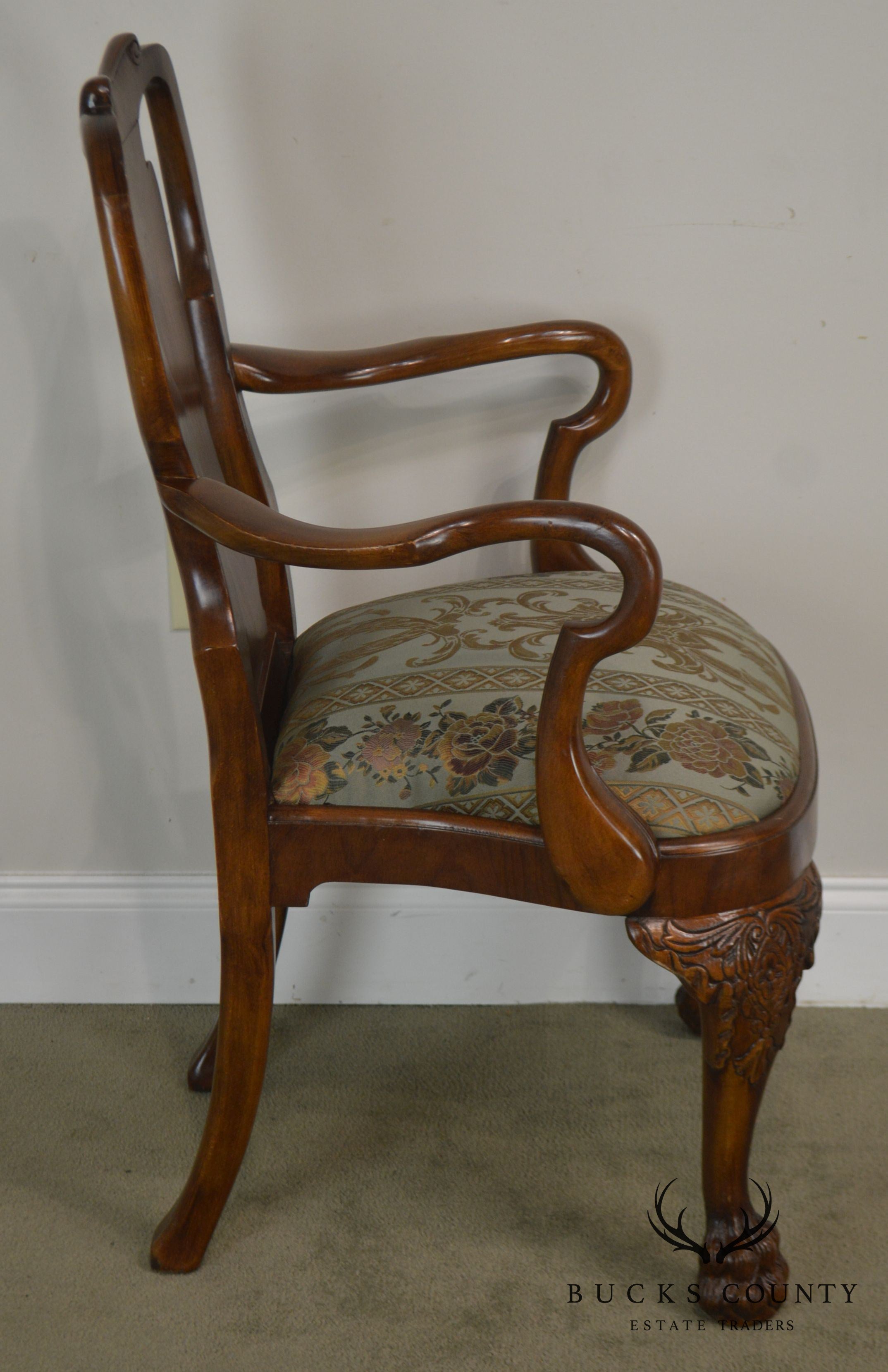 Georgian Style Custom Quality Pair of Paw Foot Arm Chairs