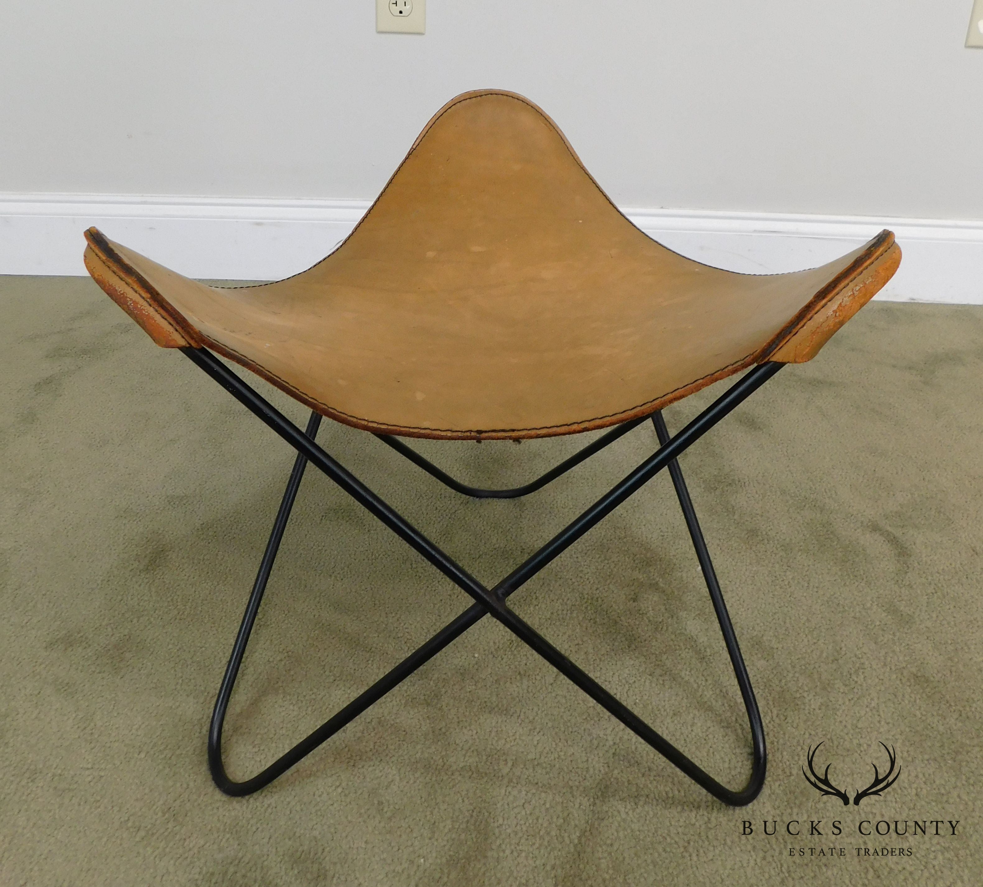 Ferrari - Hardoy Brown Leather Iron Butterfly Stool