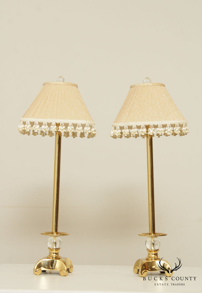 Frederick Cooper Pair Tall Brass Pair Candlestick Table Lamps