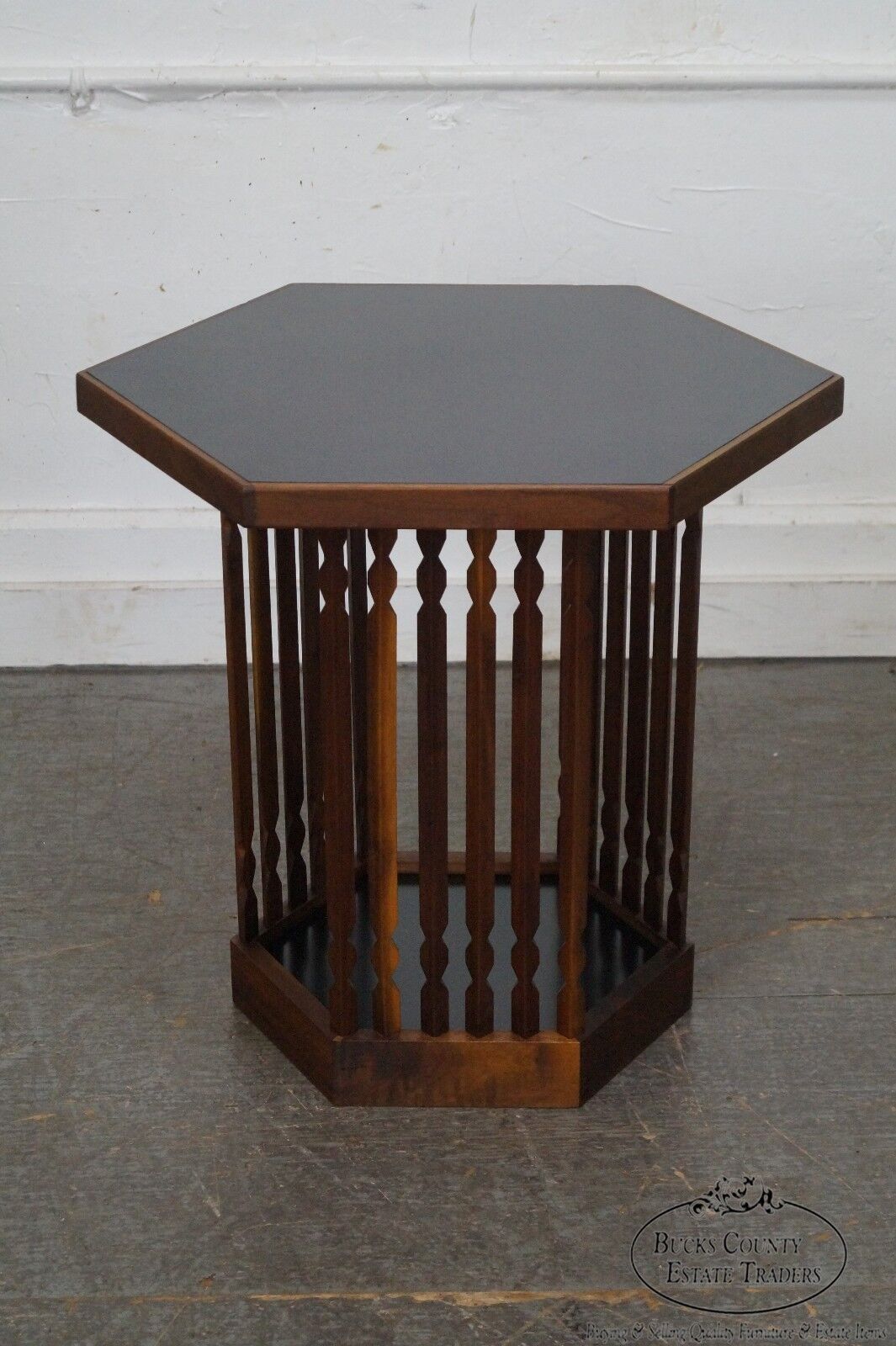 Mid Century Danish Modern Style Walnut Waste Basket and Side Table