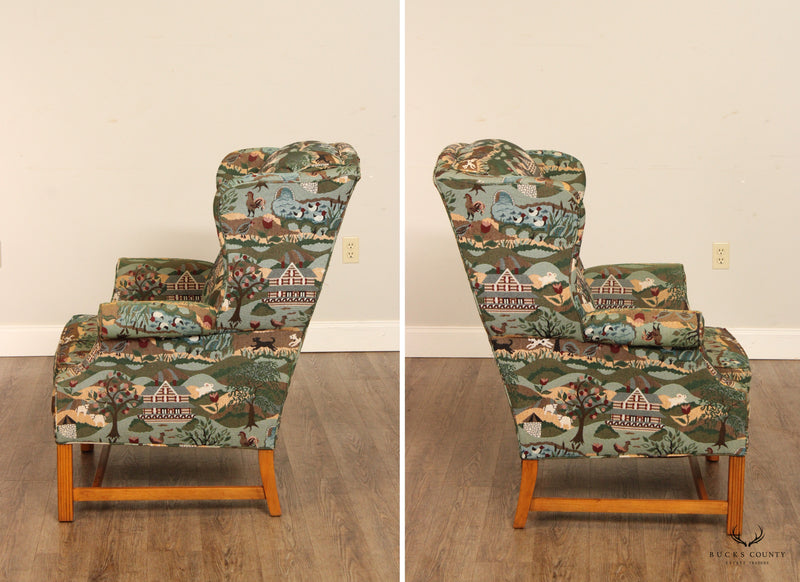 Conover Pair Custom Upholstered Wingback Armchairs