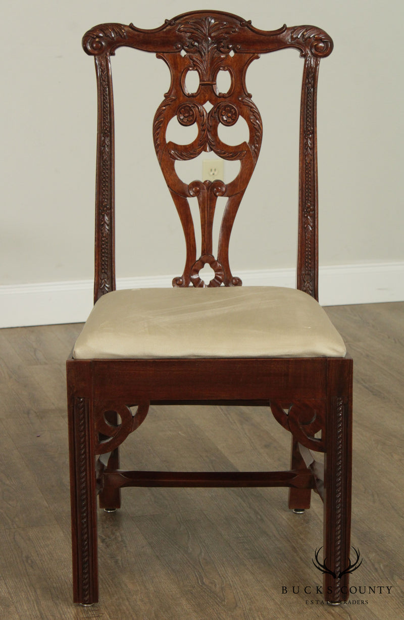 Chippendale Style Quality Set 4 Carved Solid Mahogany Dining Chairs