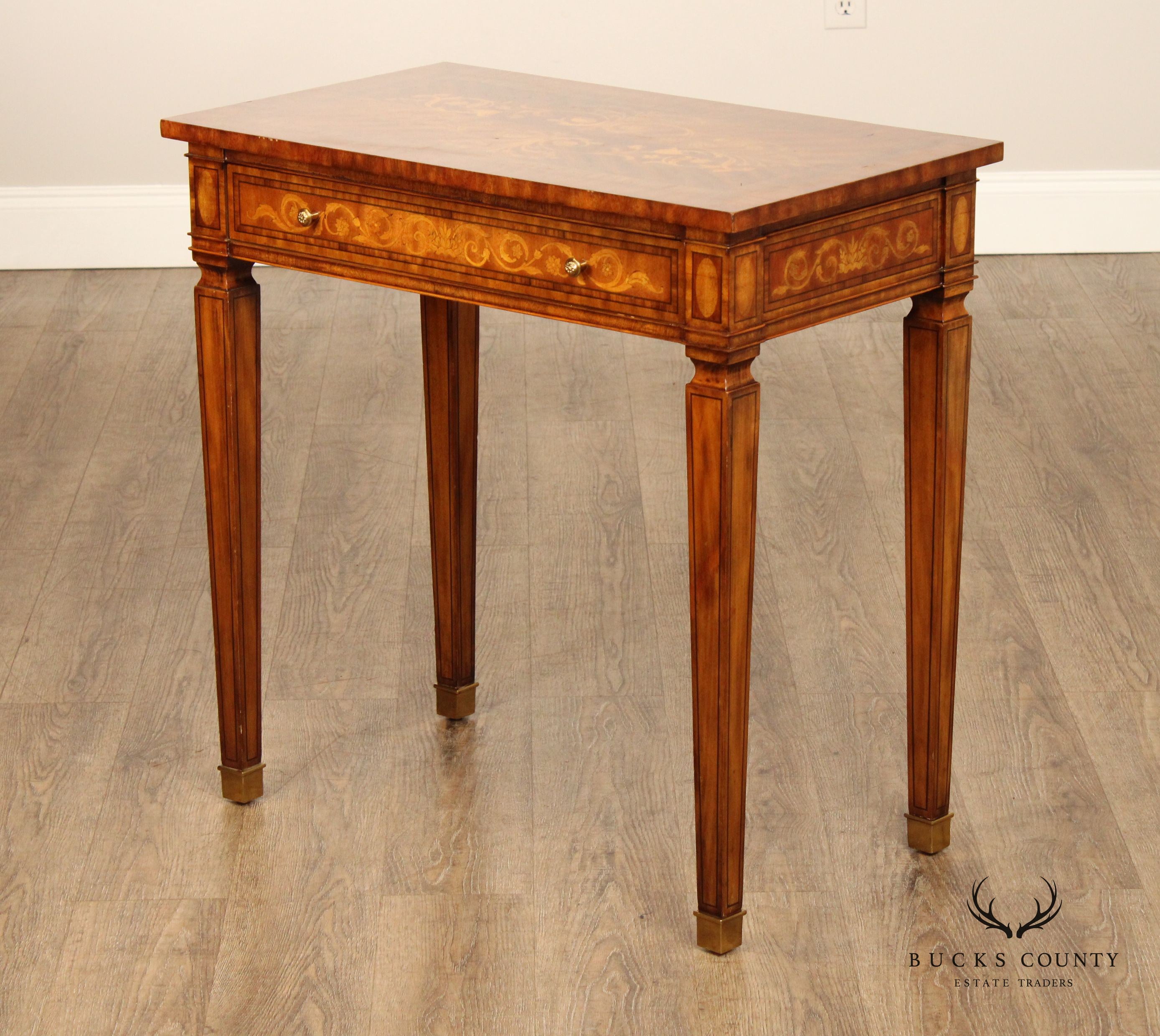 Maitland Smith Italian Neoclassical Style Marquetry Inlaid Mahogany Console or Side Table