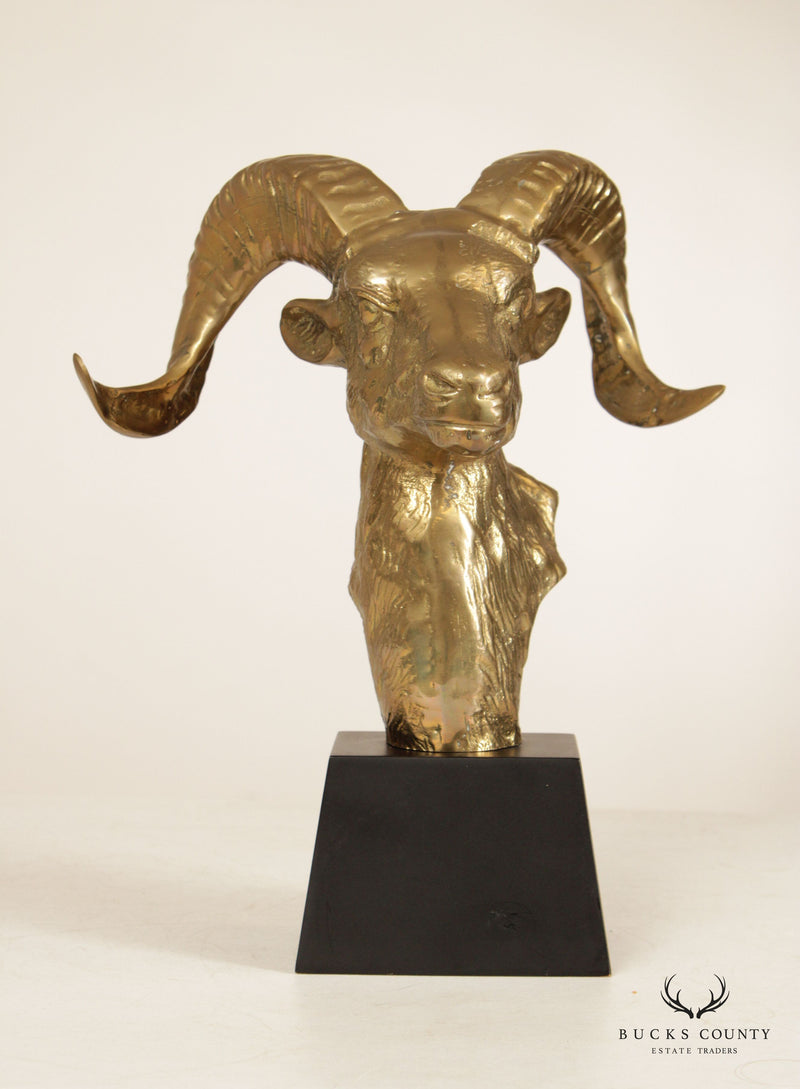 Vintage Brass Rams Head Sculpture