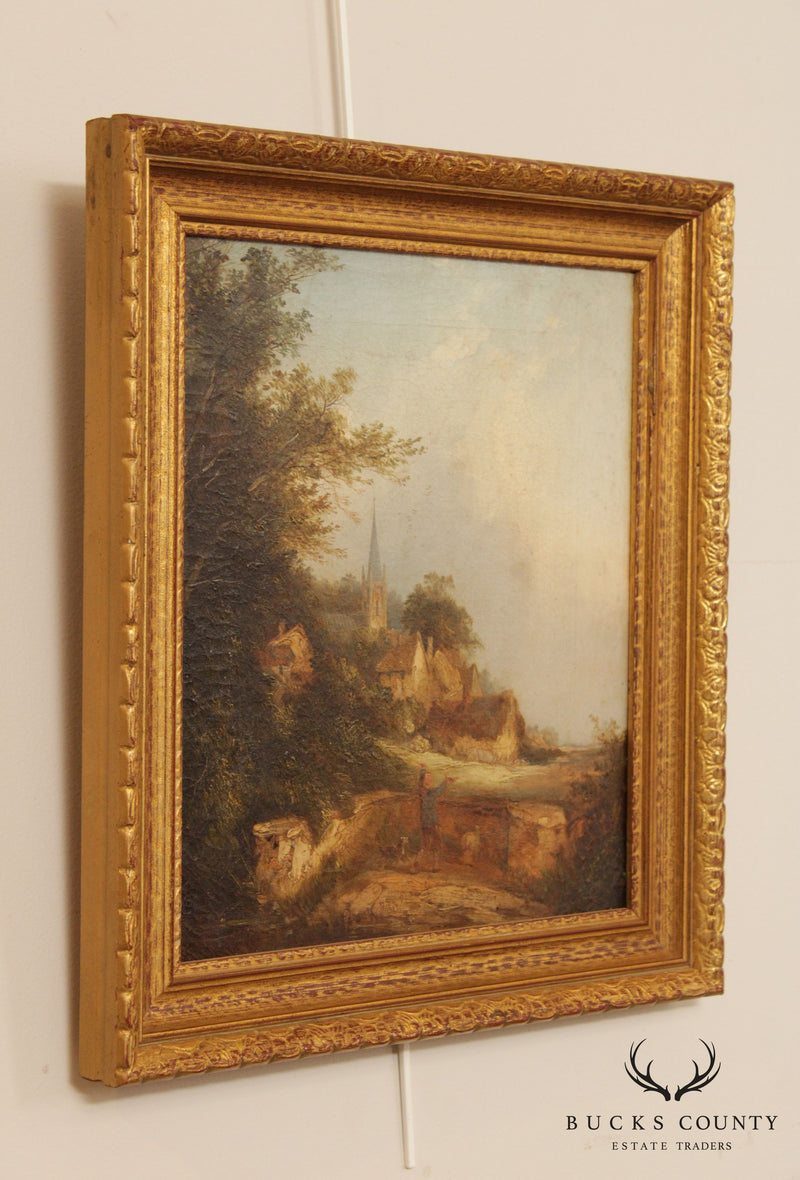 Antique 19th C. English 'View of Riverhead' Kent Oil Painting