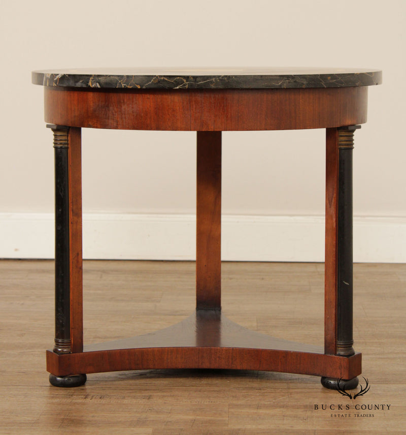 Empire Style Round Mahogany Inlaid Marble Side Table