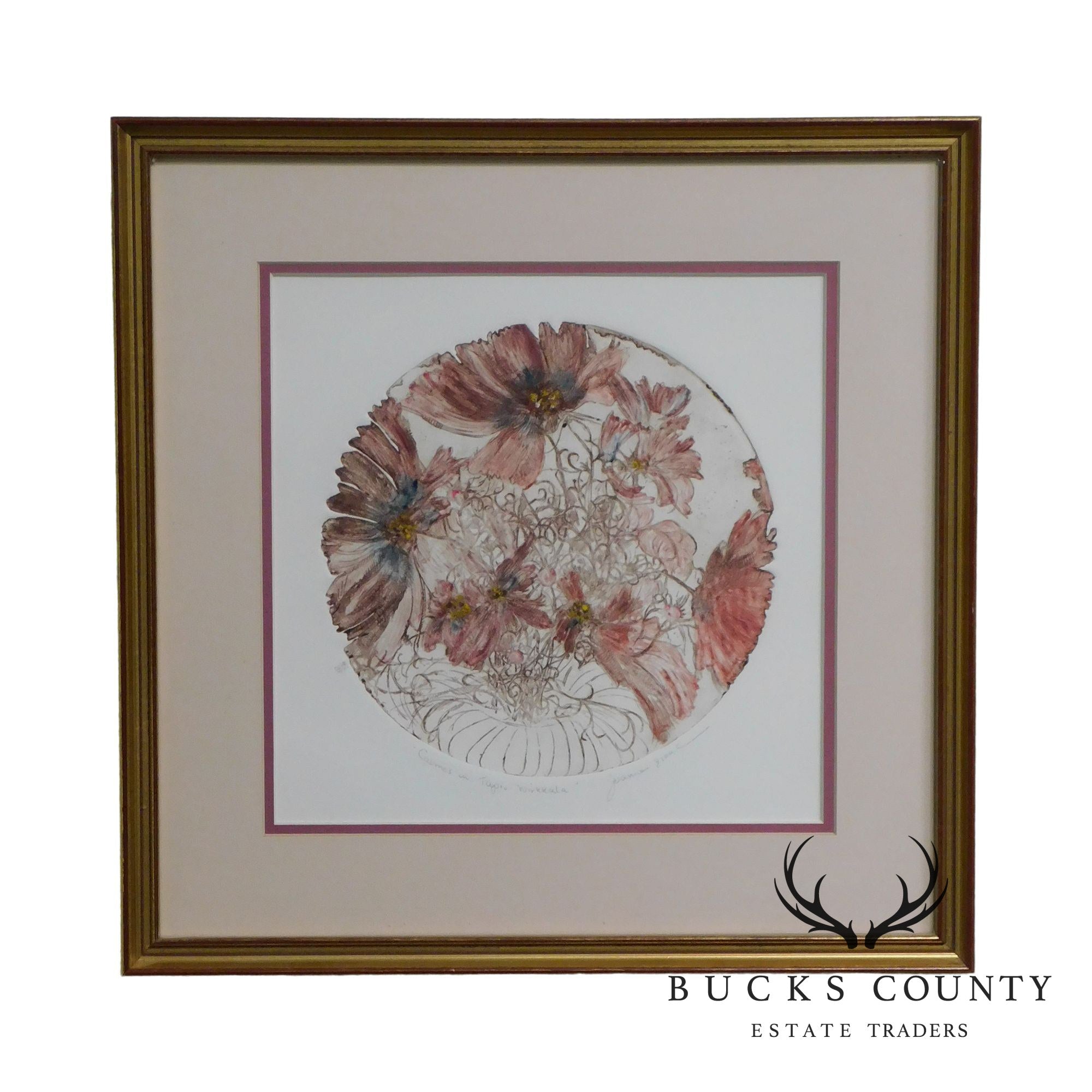 Framed, Hand-Colored Limited Edition Etching by Joanne Isaacs "Cosmos in Tapio Wirkkala"