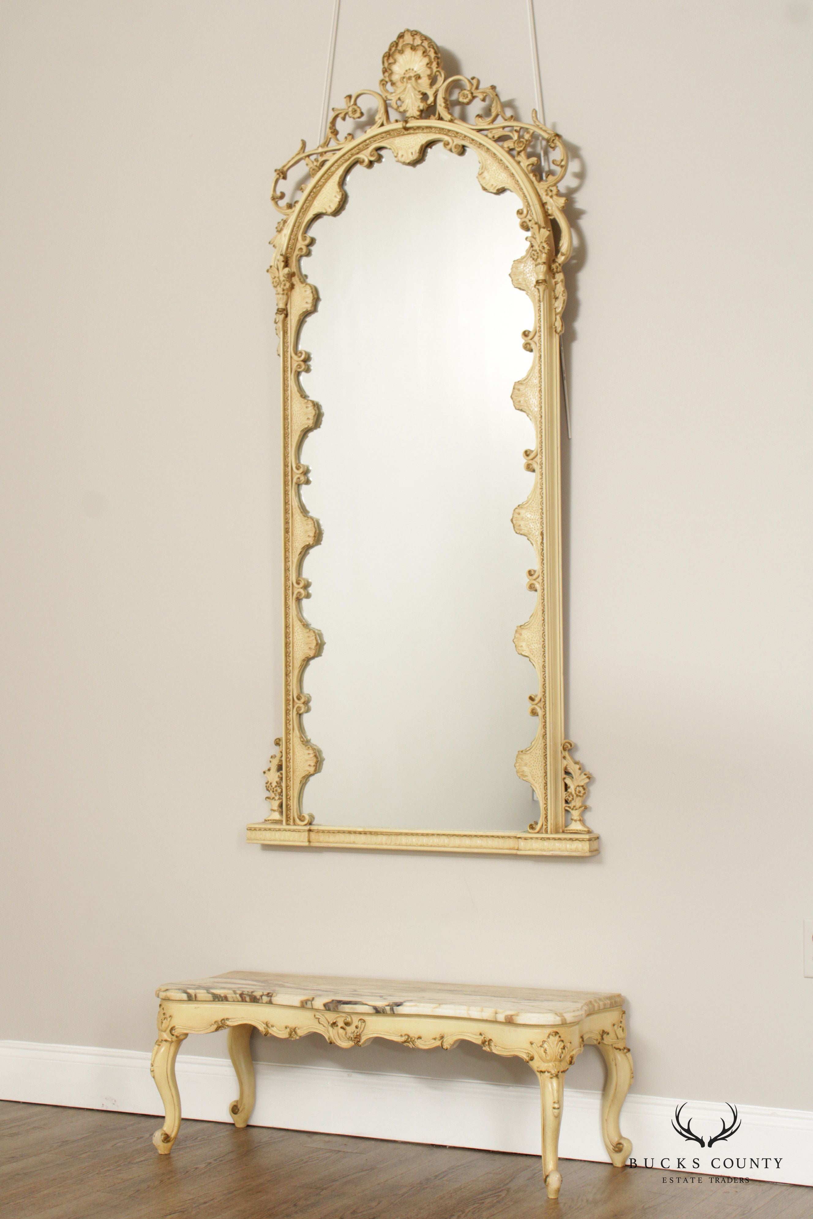 Italian Florentine Style Pier Mirror with Marble Top Bench