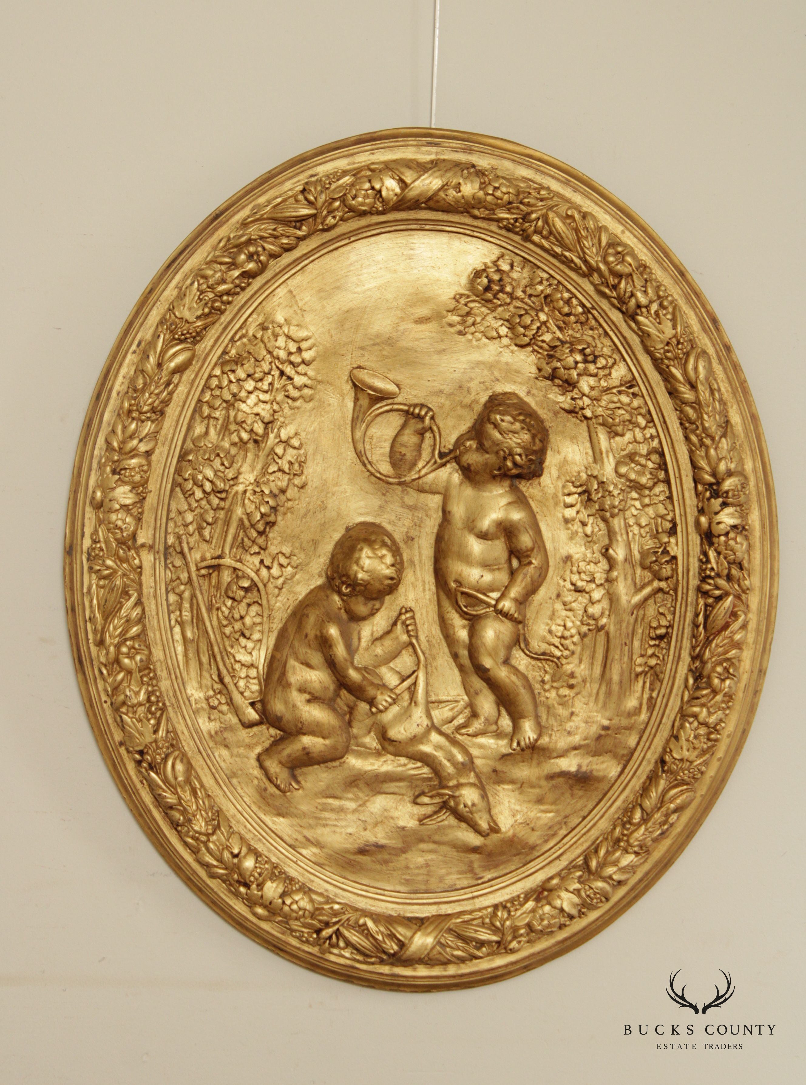 Renaissance Revival Style Cherub Carved Gilt Wall Plaque