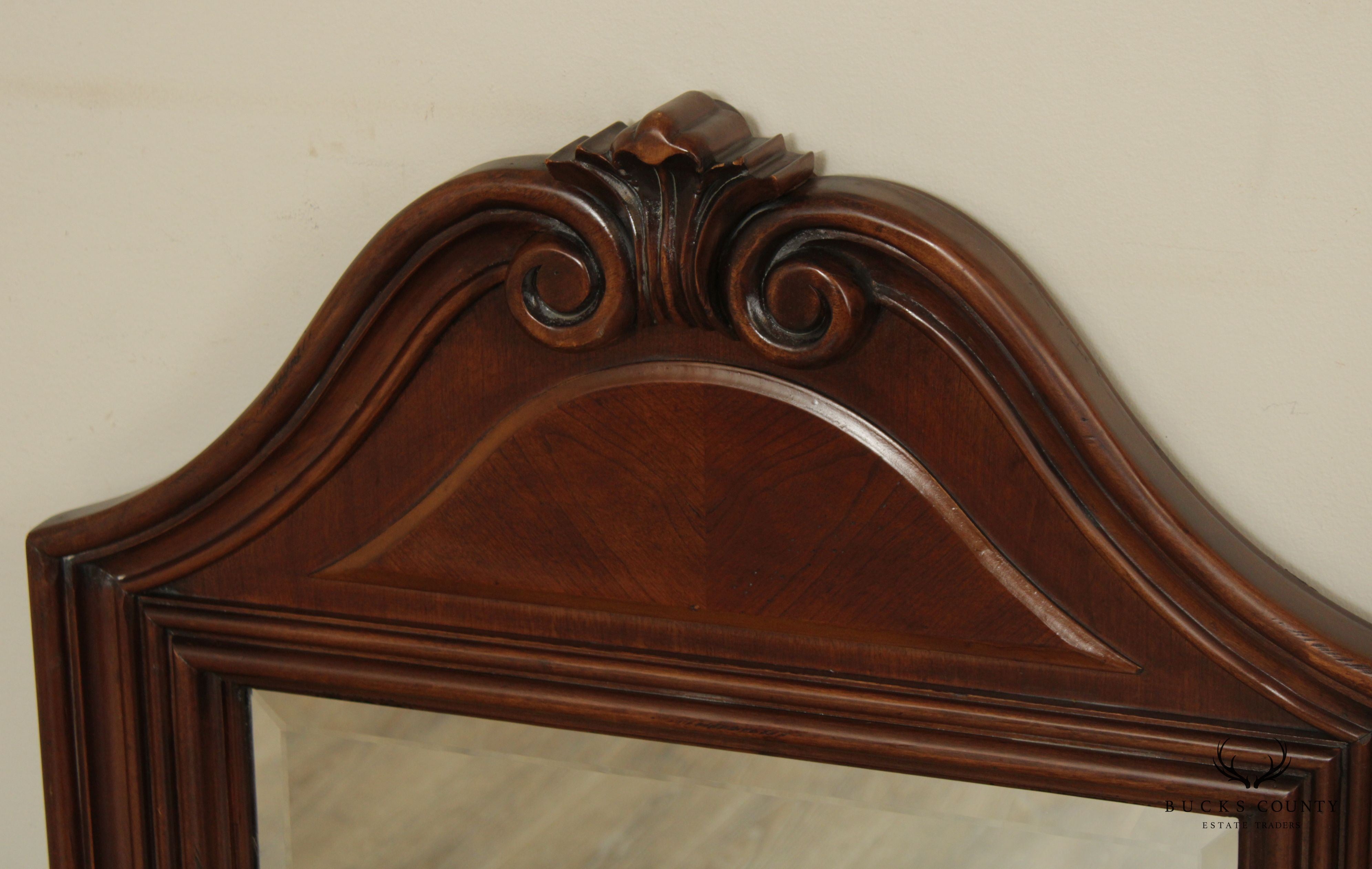 Carved Cherry Pediment Beveled Wall Mirror