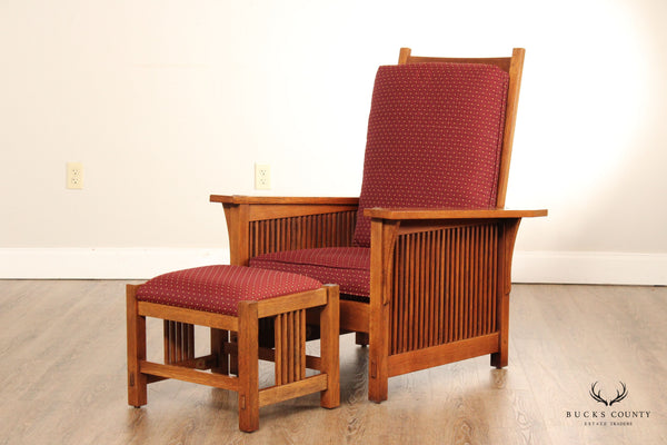 Stickley Mission Collection Oak Spindle Morris Chair and Ottoman