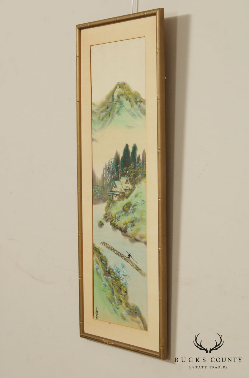 Vintage Chinese Mountain Landscape Watercolor Silk Painting