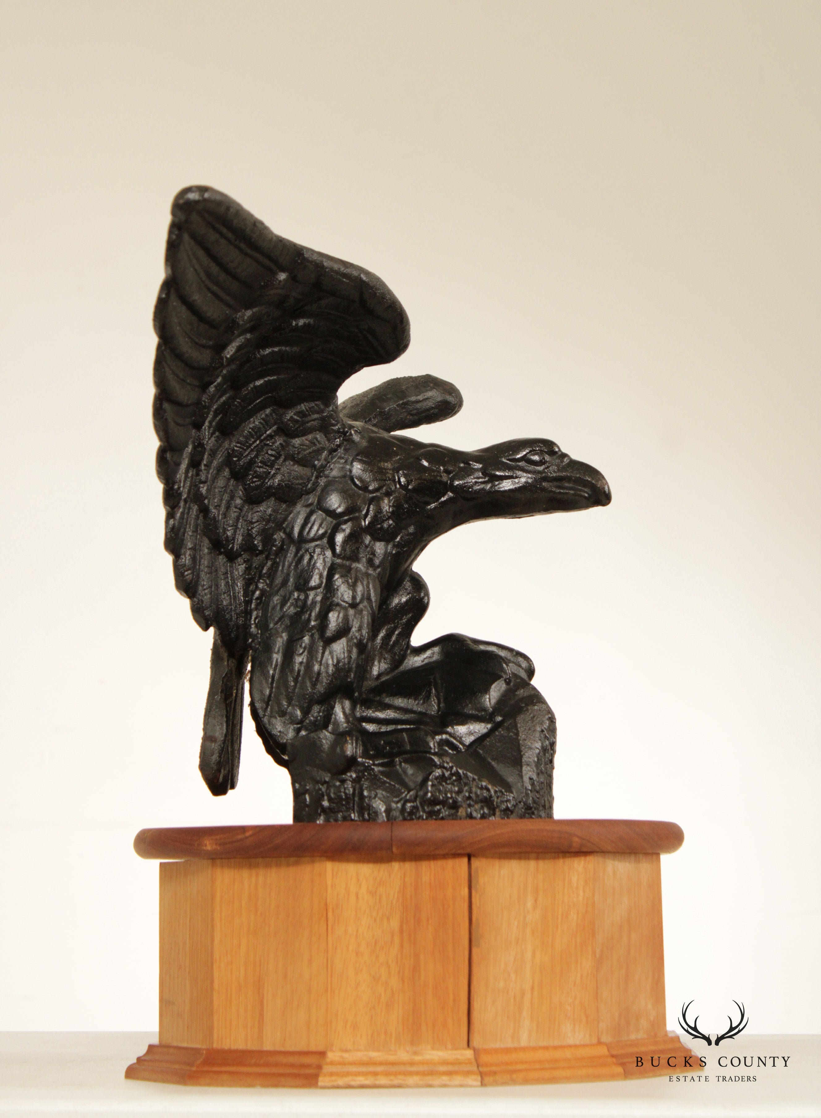 Vintage Cast Iron Eagle Sculpture on Wooden Base