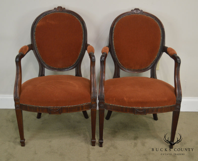 Regency Style Antique Mahogany Frame Pair Armchairs