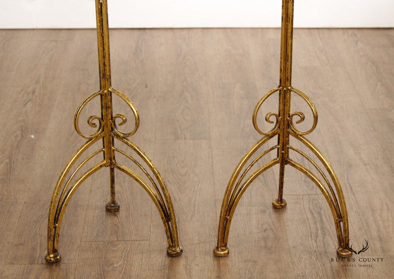 Hollywood Regency Pair Gilt Metal Scroll Candle Stands