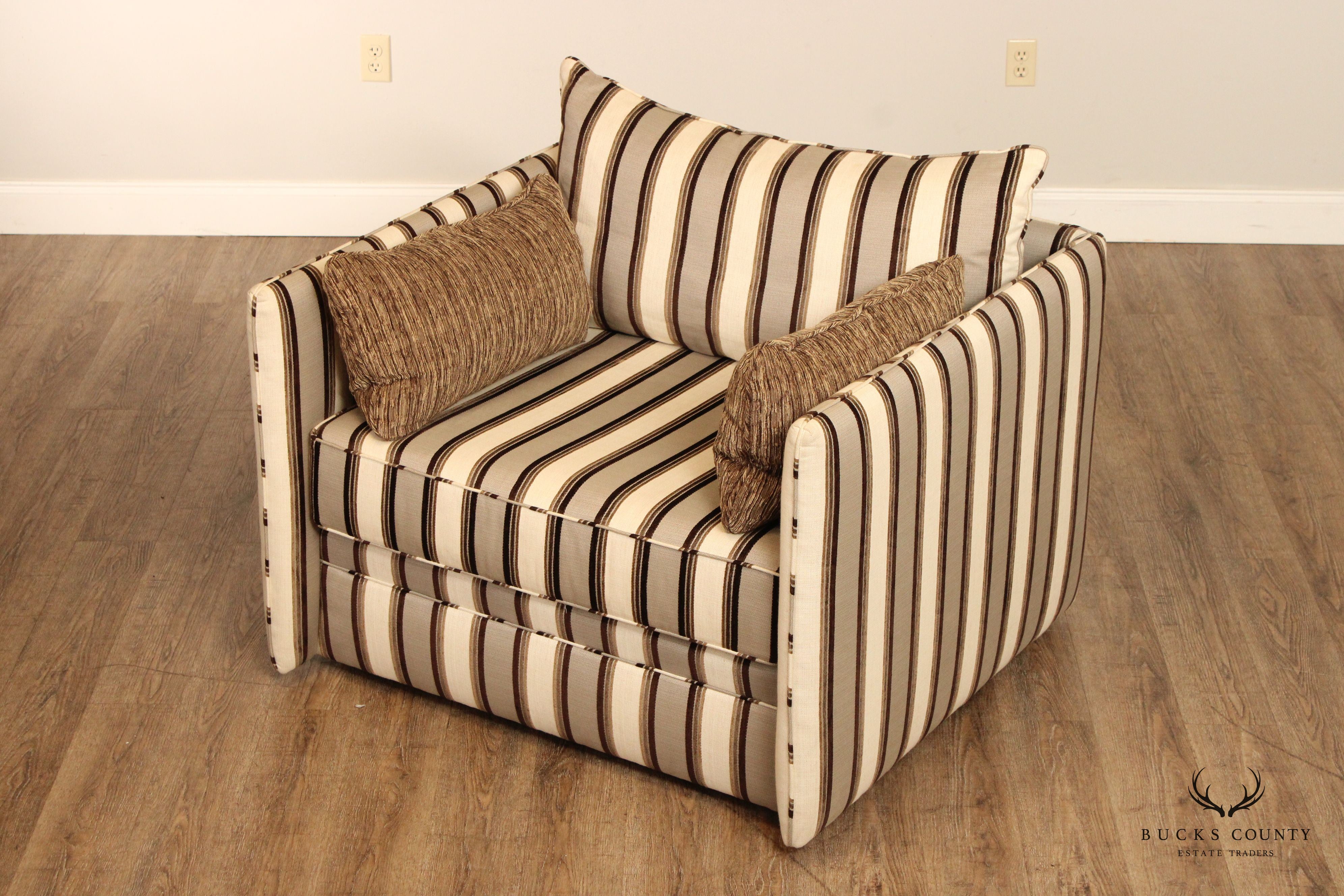 Swaim Custom Stripe Upholstered Oversize Club Armchair