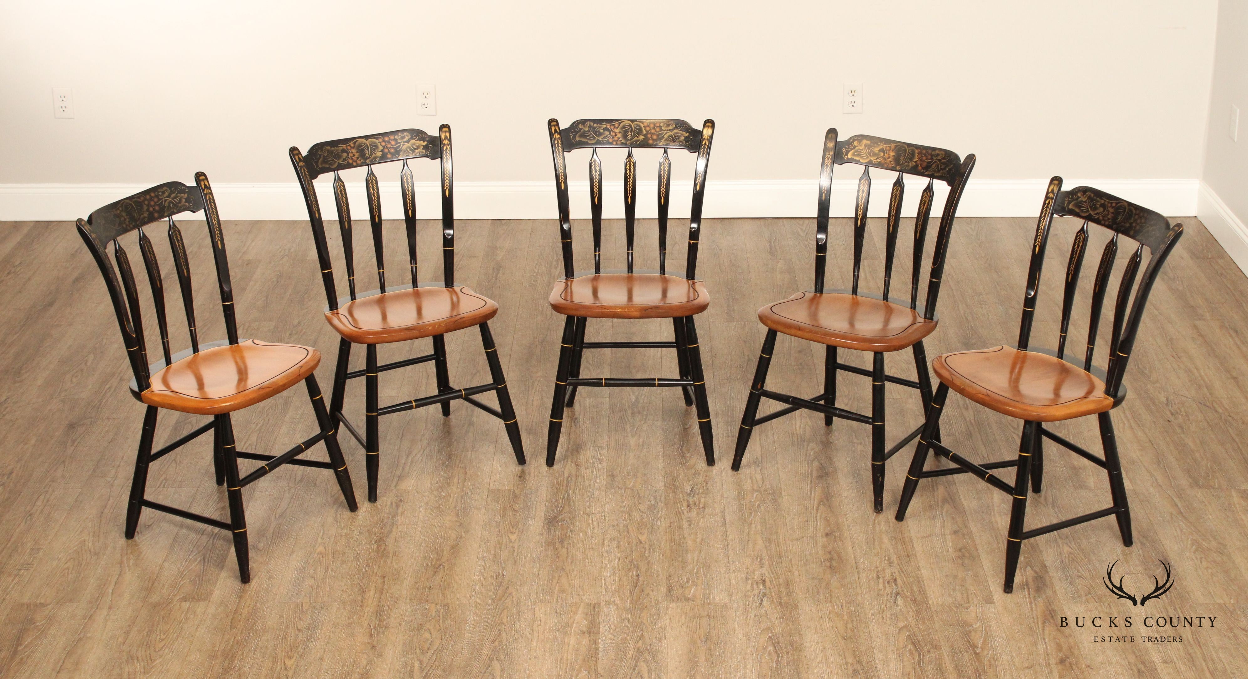 Hitchcock Vintage Set Of Five Stenciled Dining Chairs