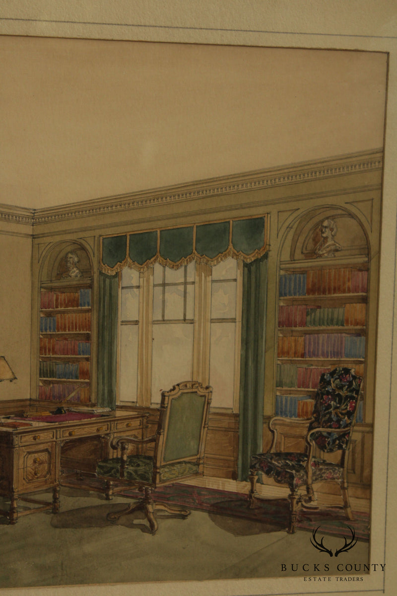 John H. Buri Original Watercolor Rendering Of Library