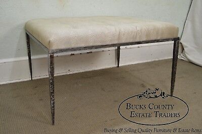 Custom Wrought Iron Large Square Tufted Upholstered Ottoman