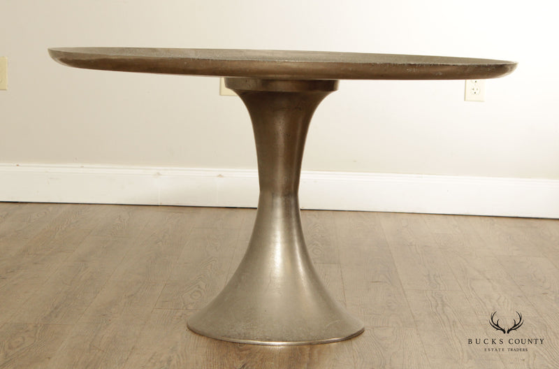 Vintage Modern Cast Aluminum Round 40 Inch Pedestal Cocktail Table
