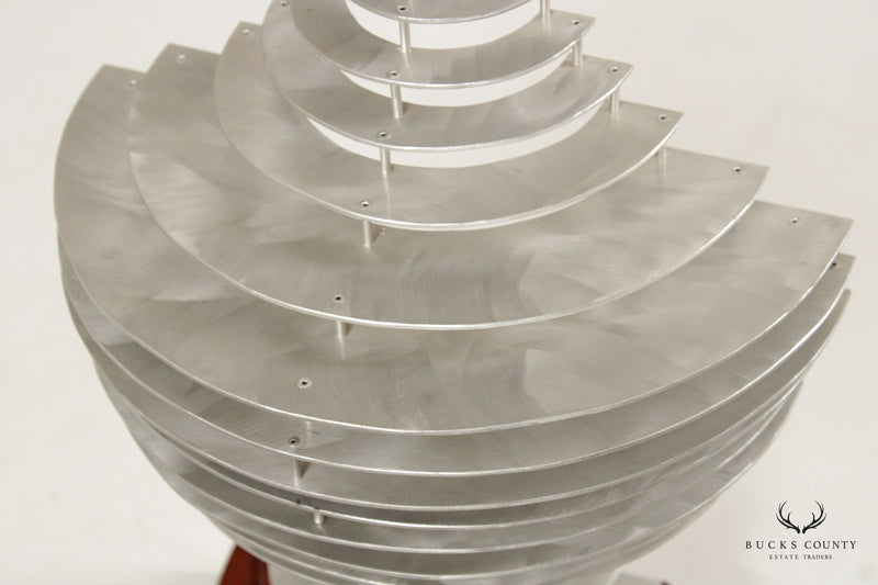 Mid Century Modern Brushed Aluminum Open Form Vase Sculpture