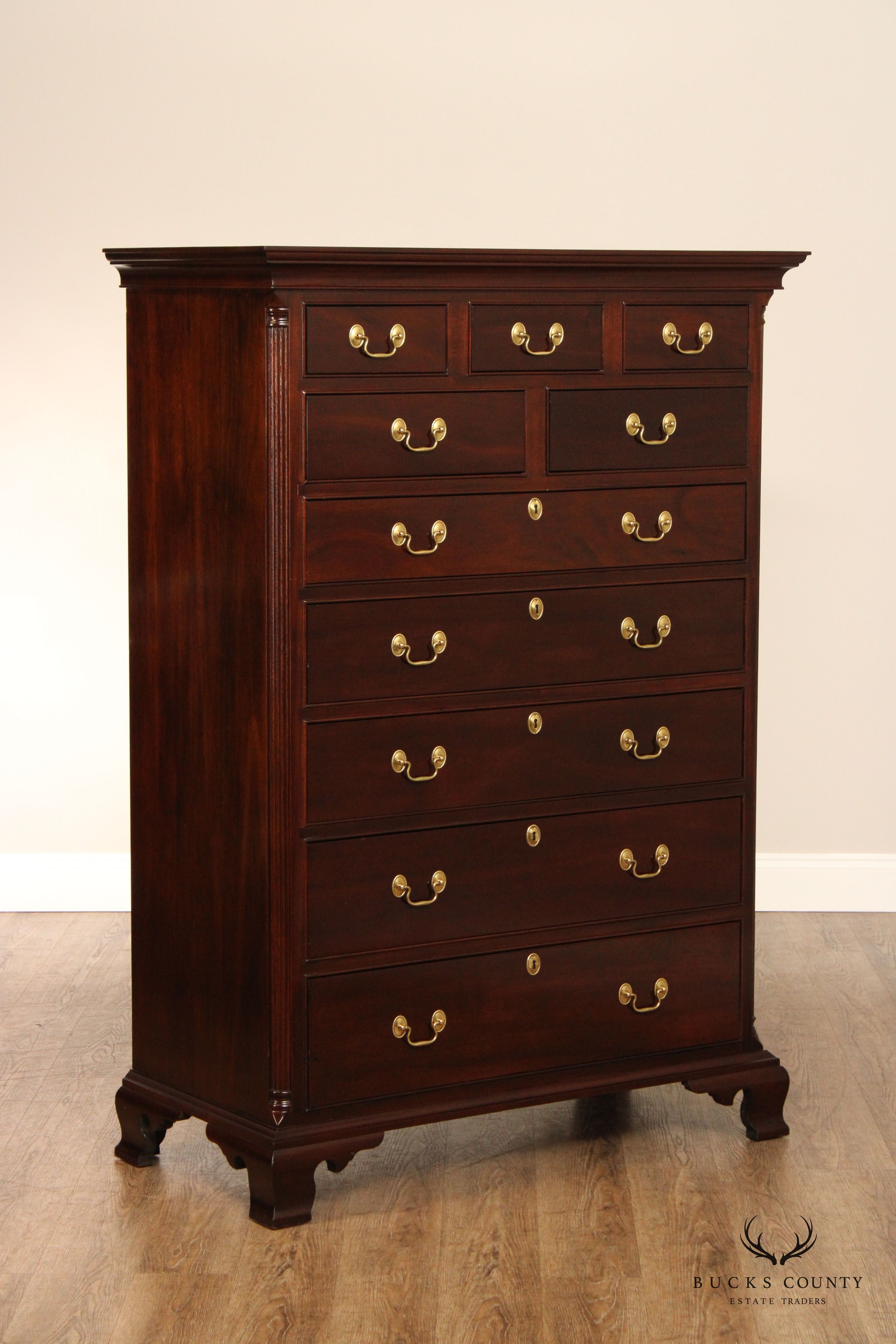 Stickley Chippendale Style Mahogany Tall Chest of Drawers