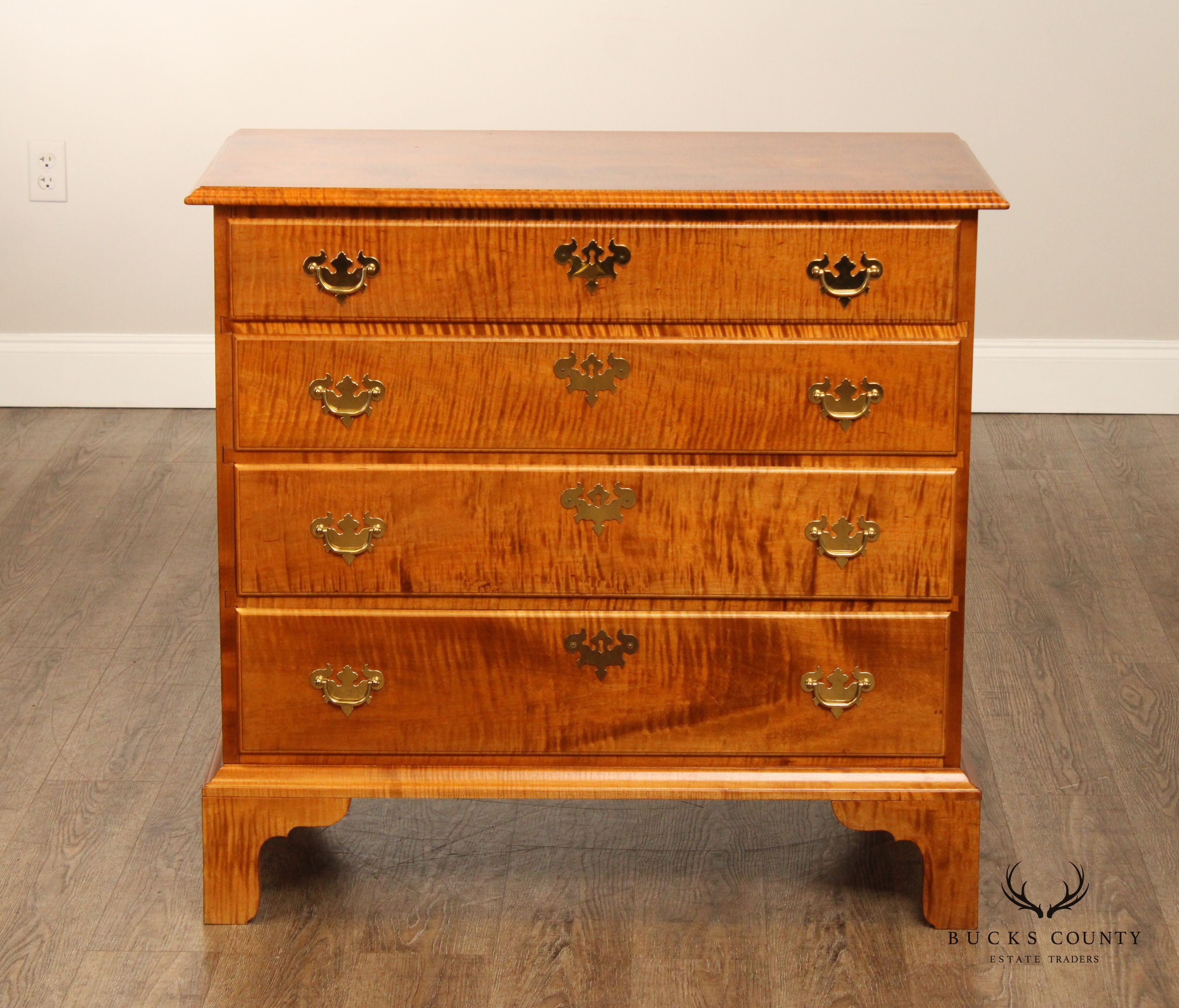 Tiger Maple Custom Crafted Chippendale Style Chest Of Drawers