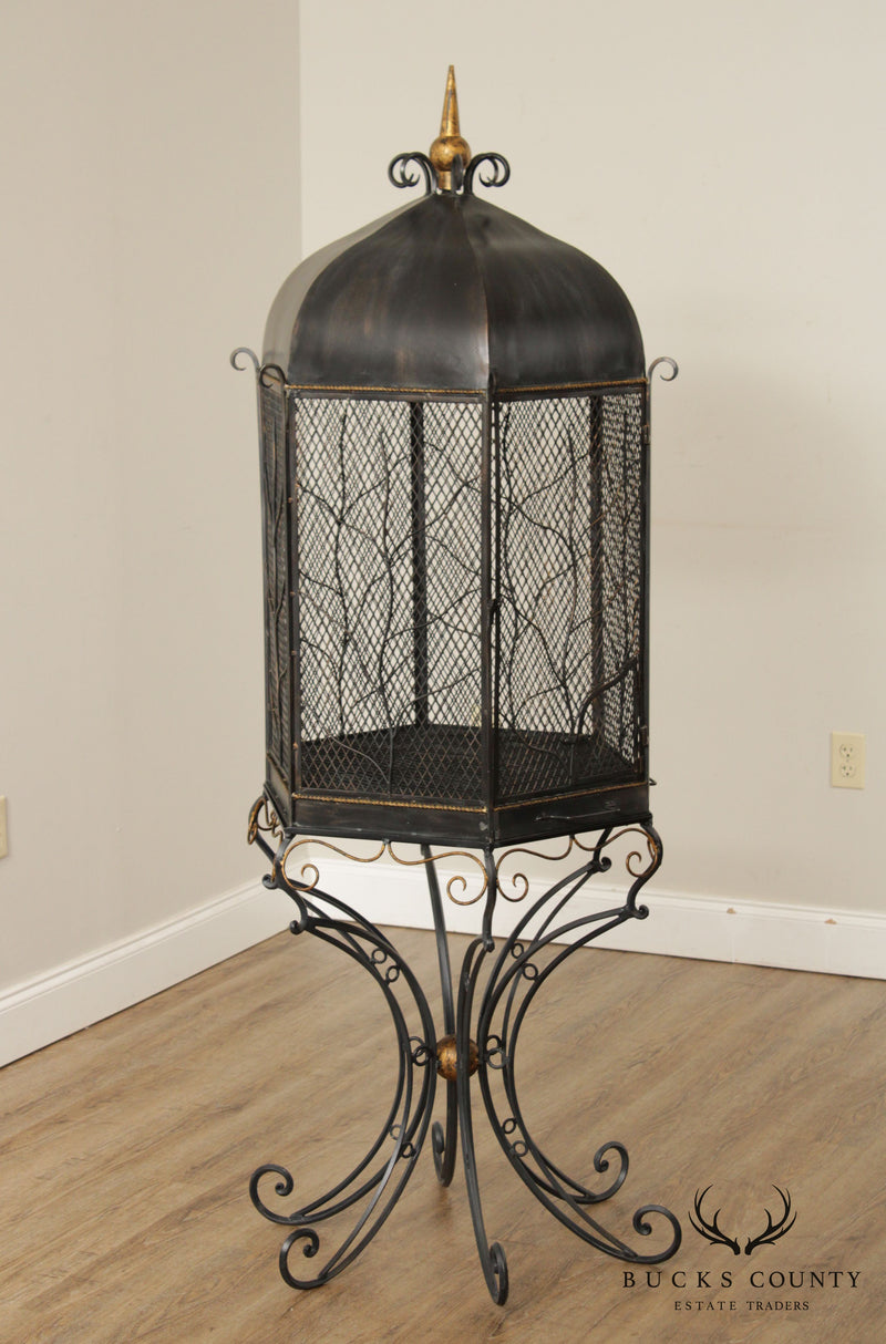 Ornate Wrought Iron Birdcage on Stand