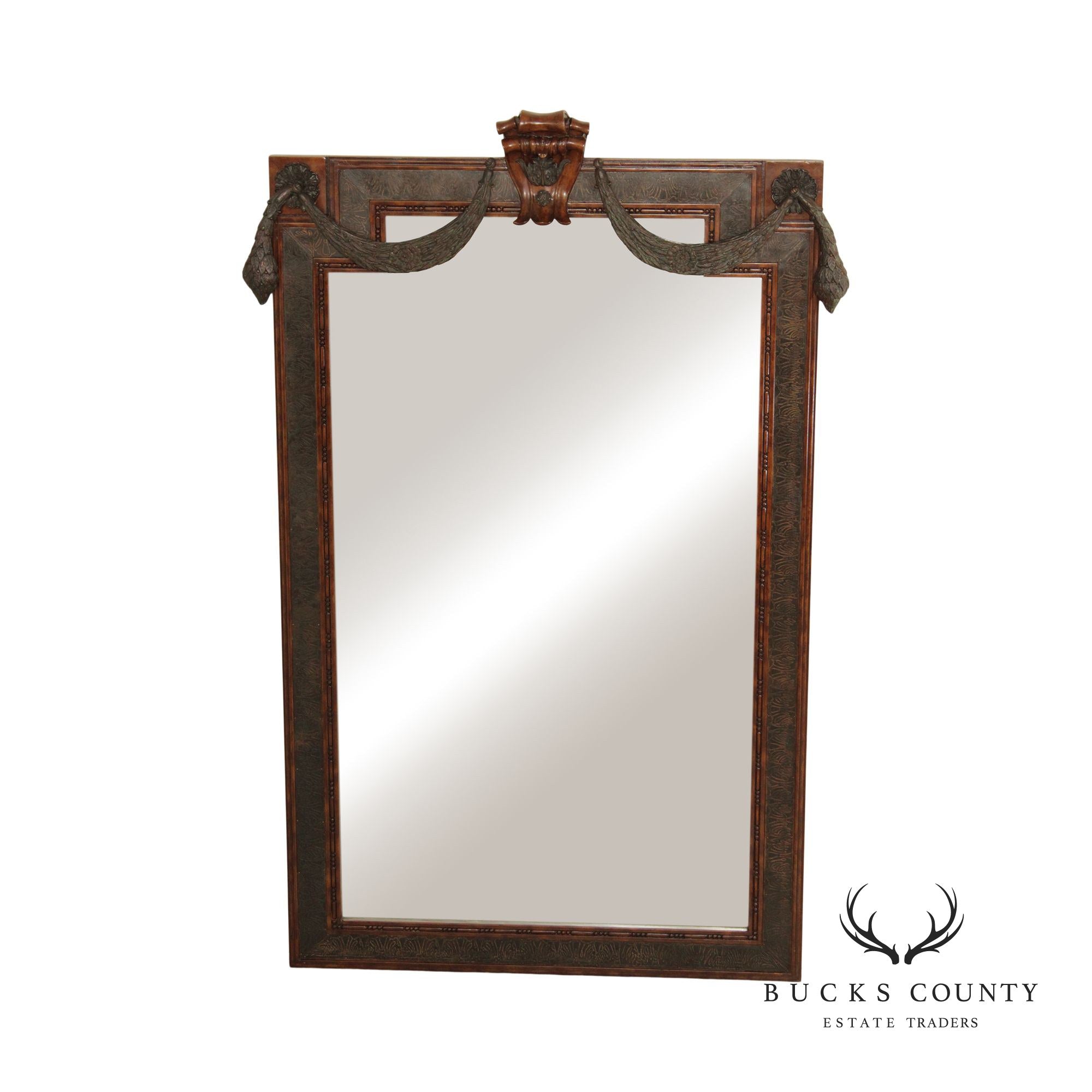 LaBarge Renaissance Style Mahogany And Bronze Swag Wall Mirror