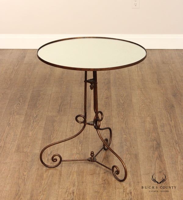 Vintage Round Mirror Top Wrought Iron Side Table