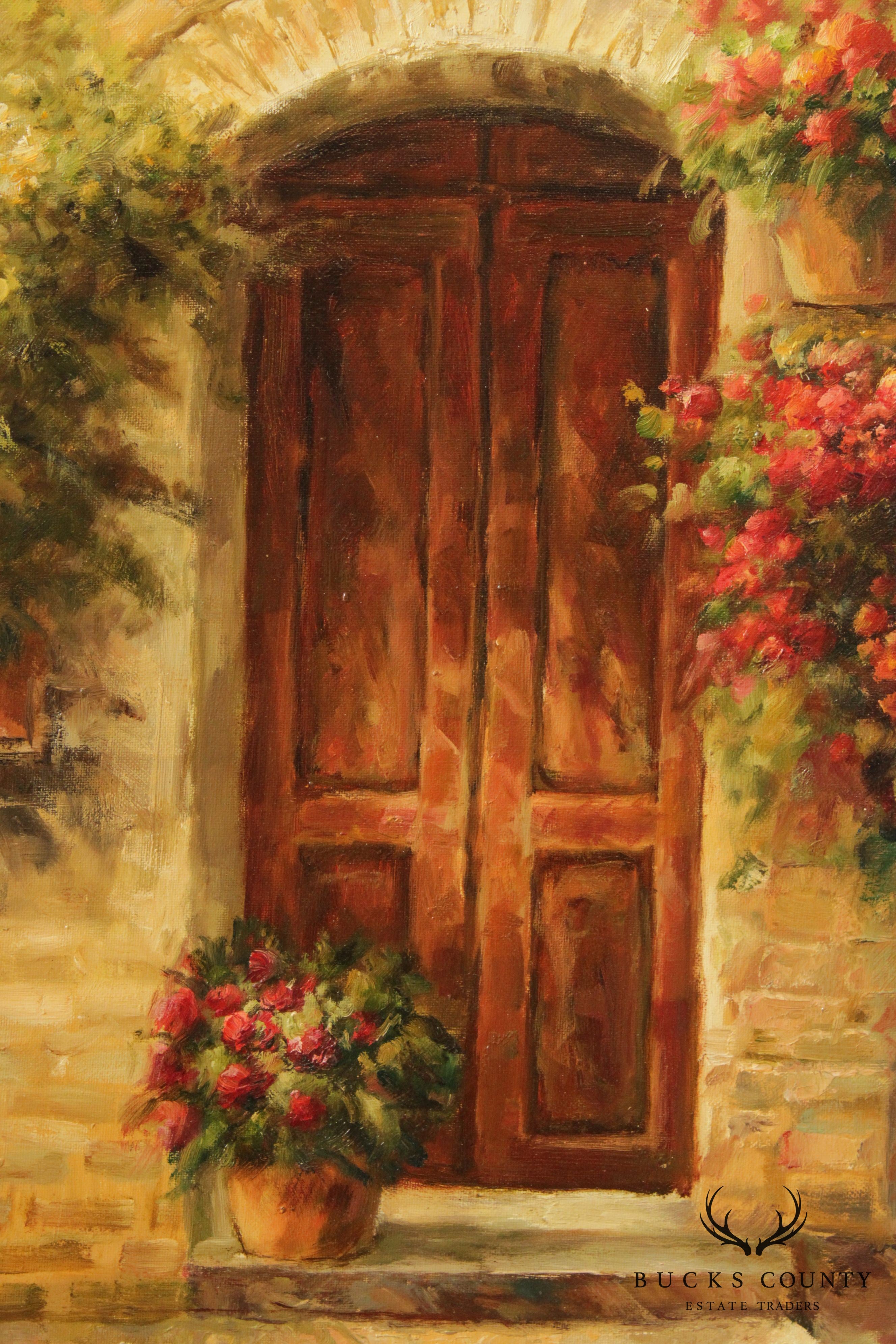 Prestige Arts Floral Courtyard Scene Oil Painting