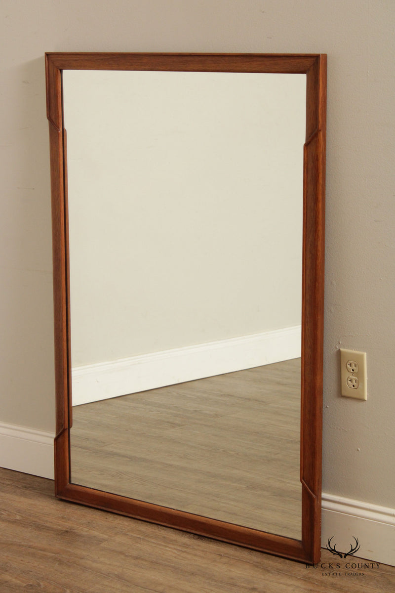 Mid Century Modern Vintage Walnut Carved Rectangular Wall Mirror