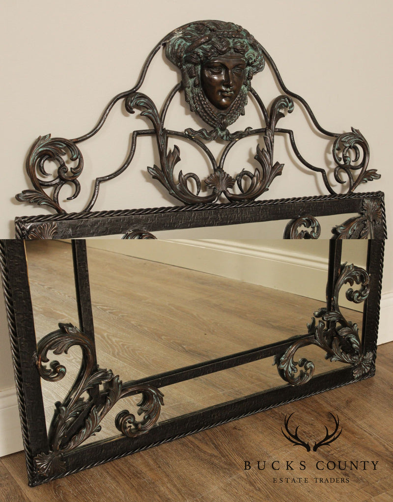Maitland Smith Louis XIV Style Wrought Iron and Bronze Marble Top Console with Mirror