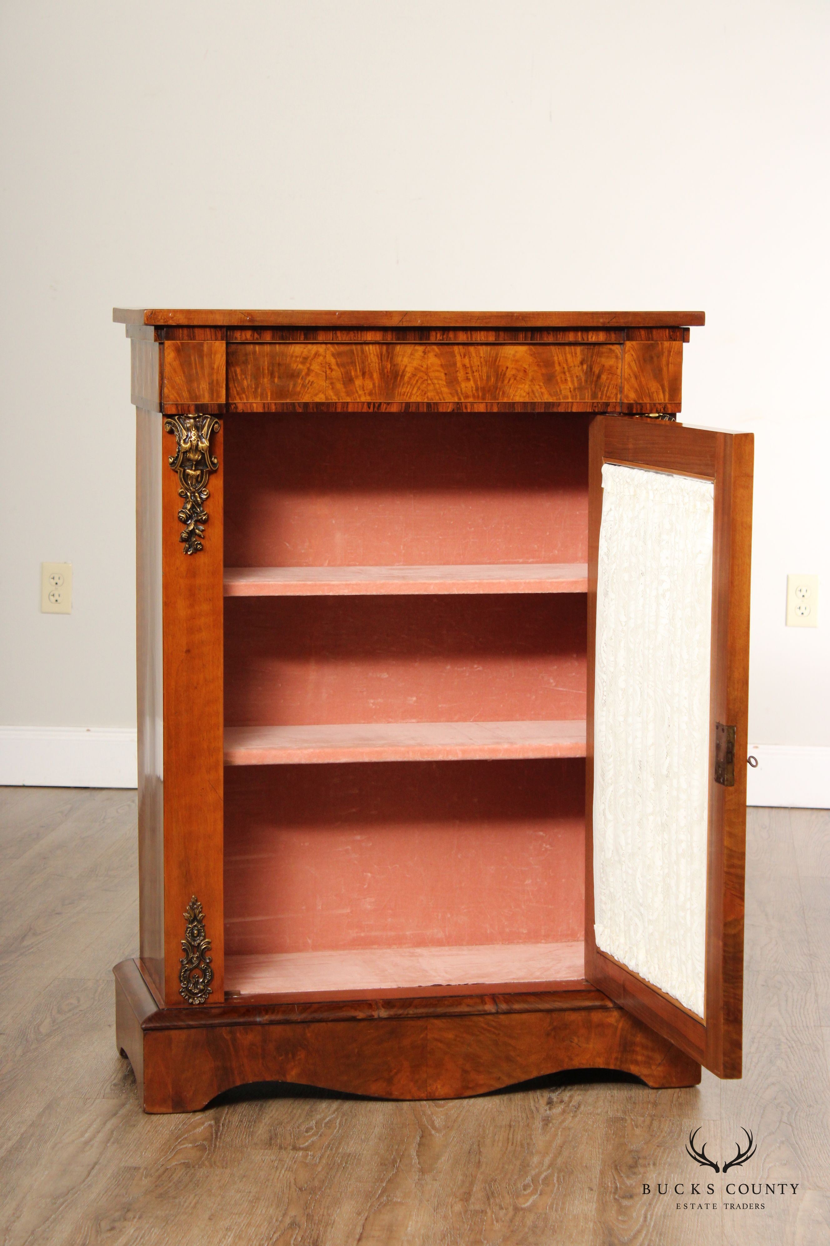 Antique Renaissance Revival Walnut And Rosewood  Glass Door Cabinet