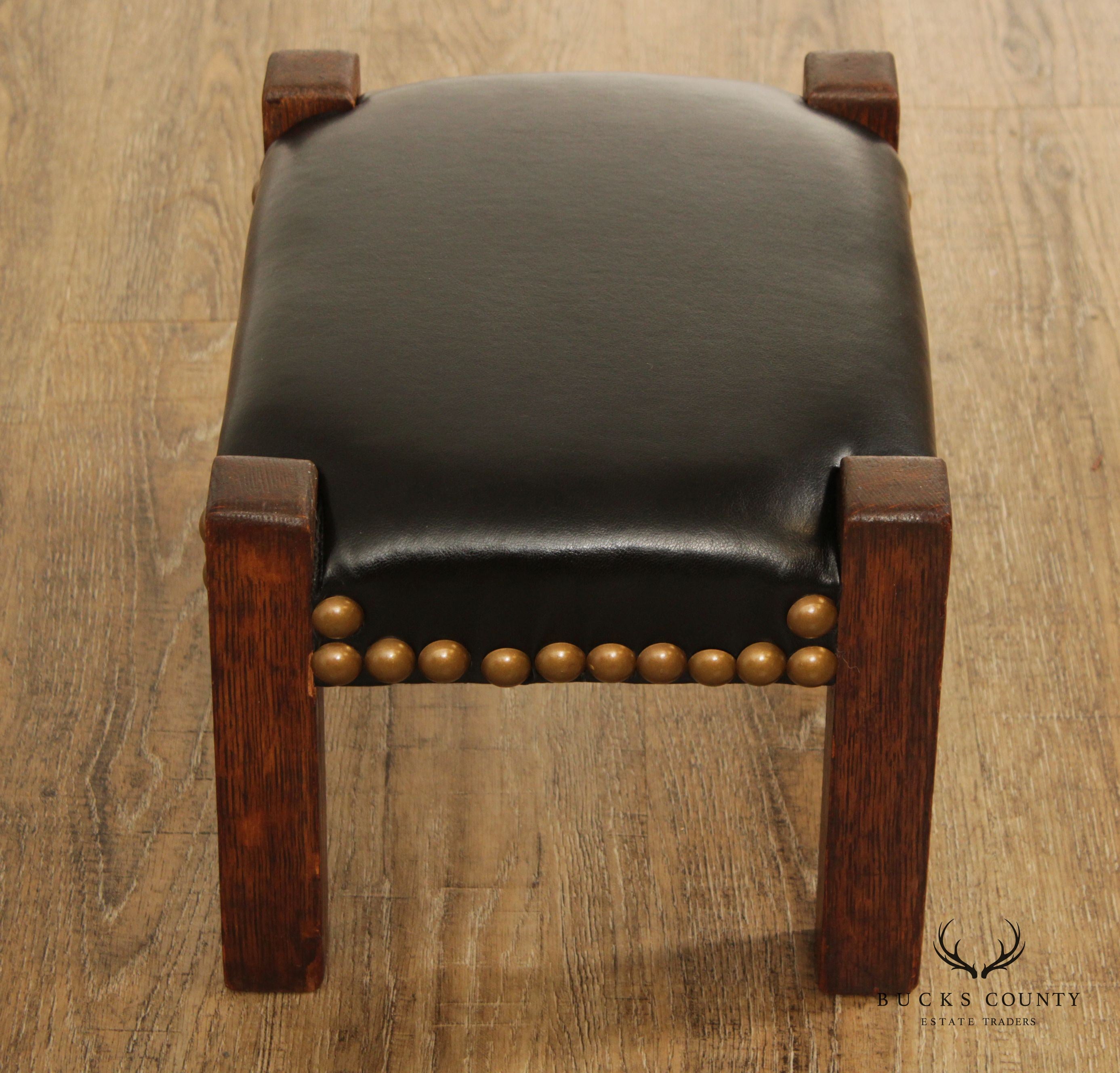 Mission Style Antique Oak and Leather Foot Stool