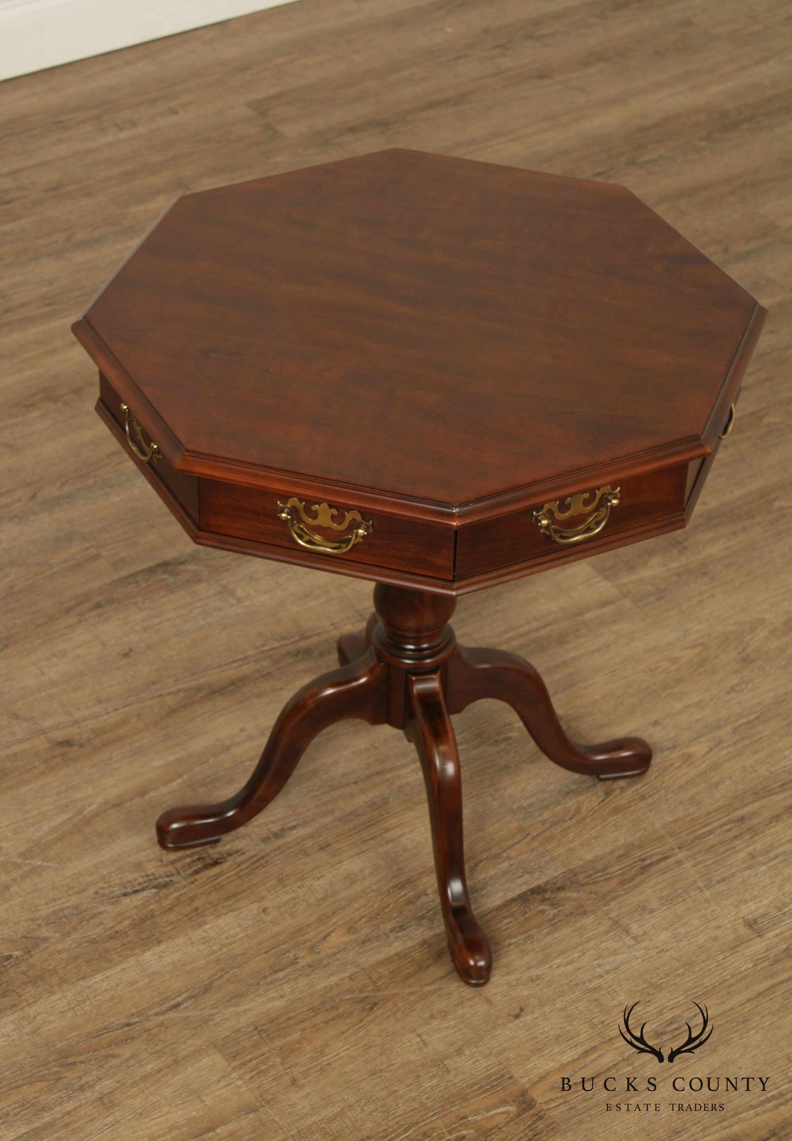 Drexel Heritage Vintage Cherry Queen Anne Pedestal Lamp Table