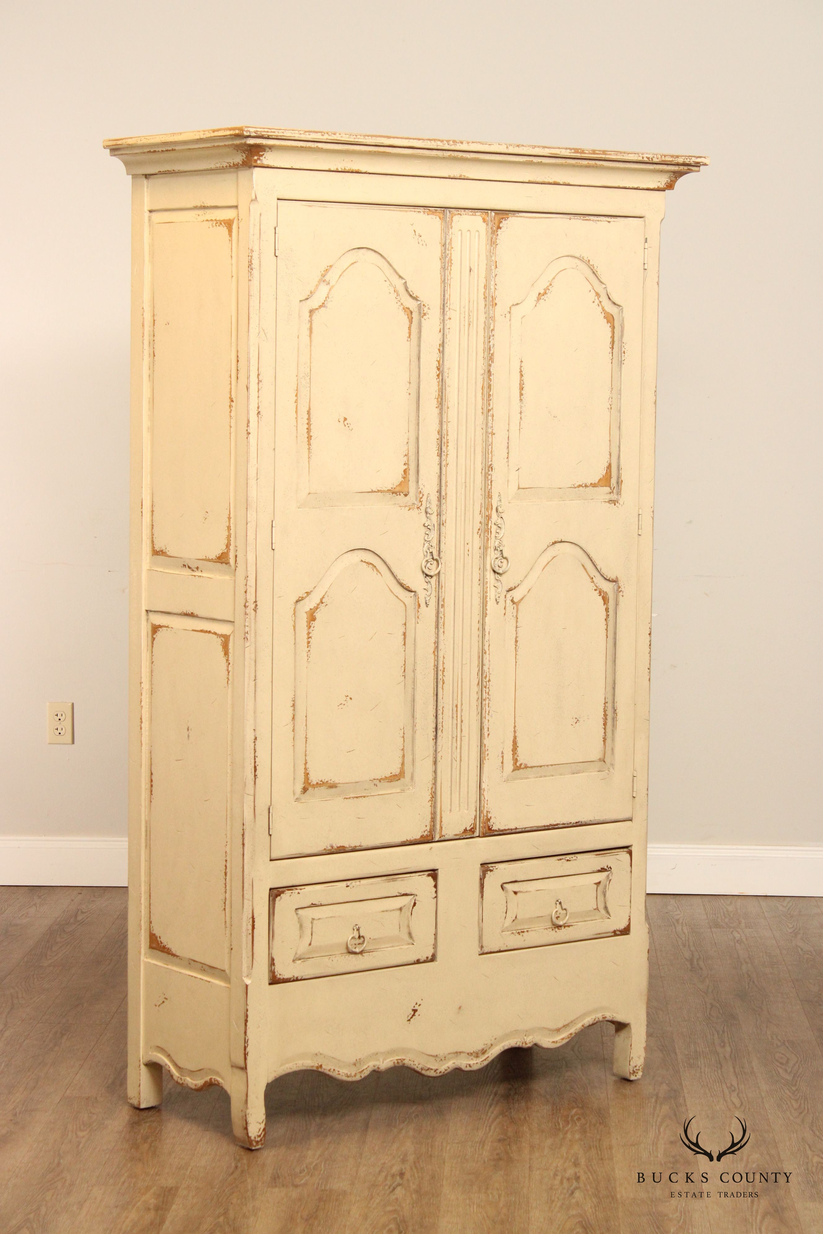 Habersham French Provincial Style Distress Painted Armoire