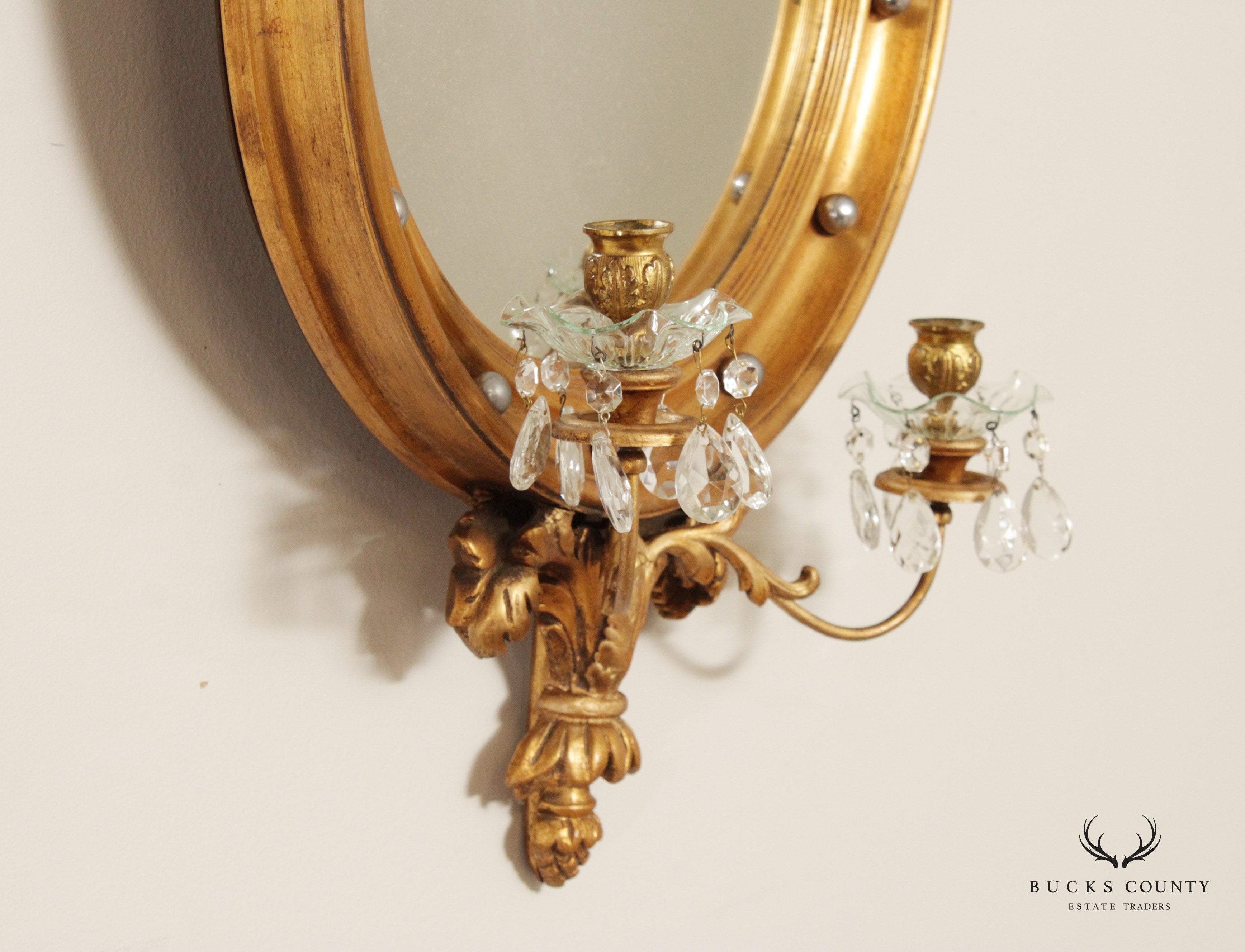 American Federal Style Gilt Eagle Carved Convex Girandole Mirror