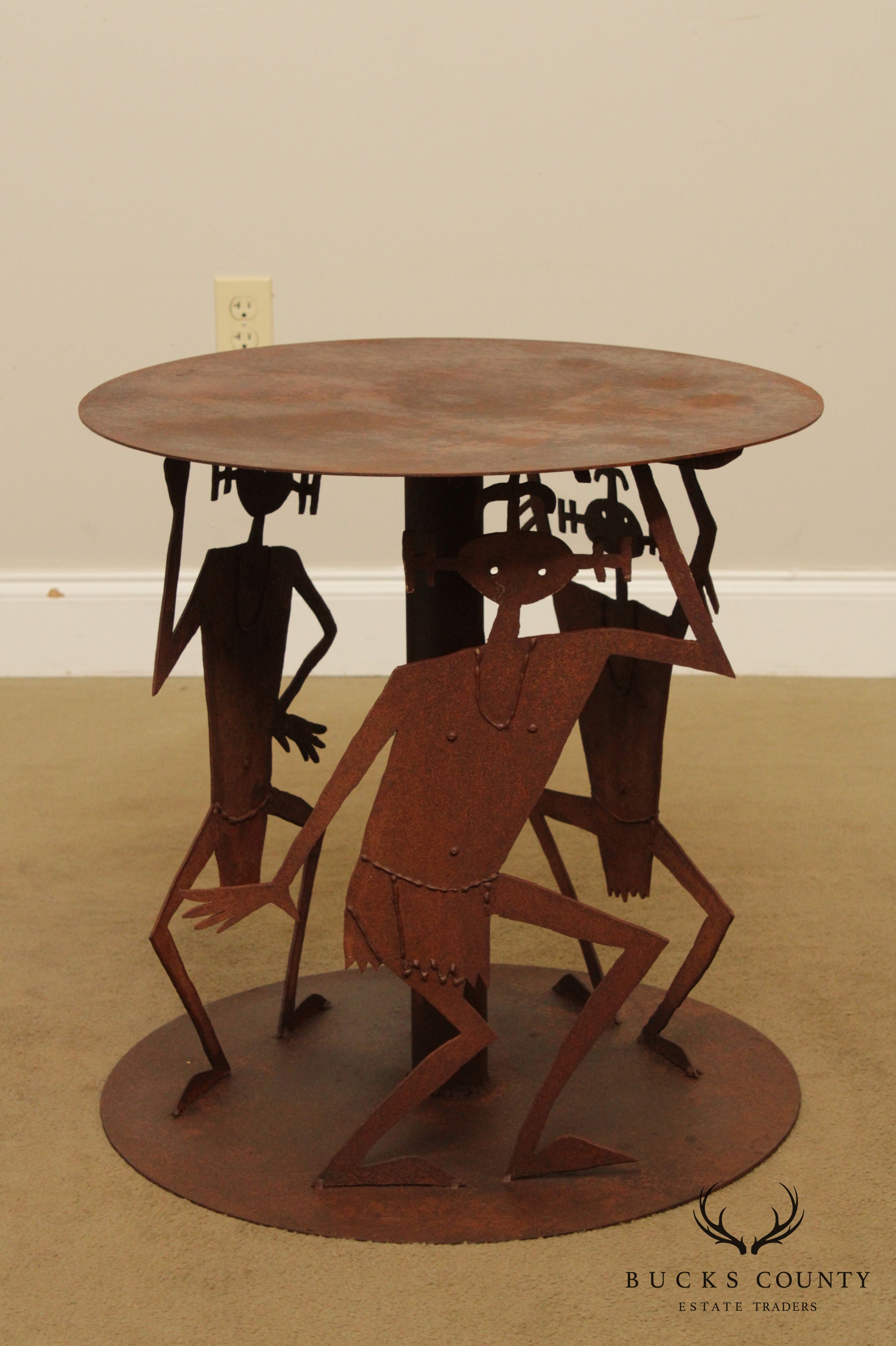 Studio Crafted Rusted Steel Round Garden Table, Dancing Figures