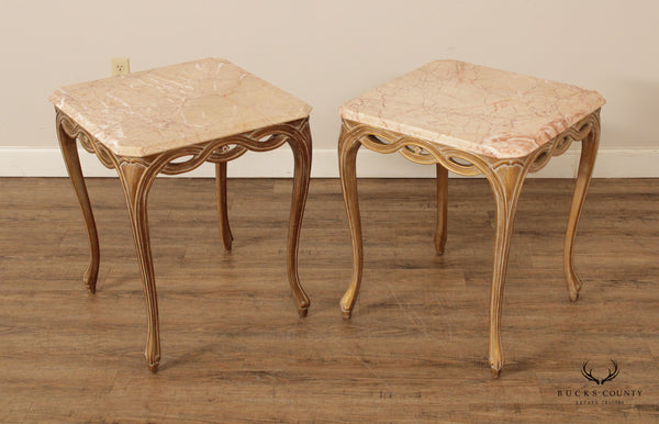 Italian Louis XV Style Pair of Marble Top Side Tables