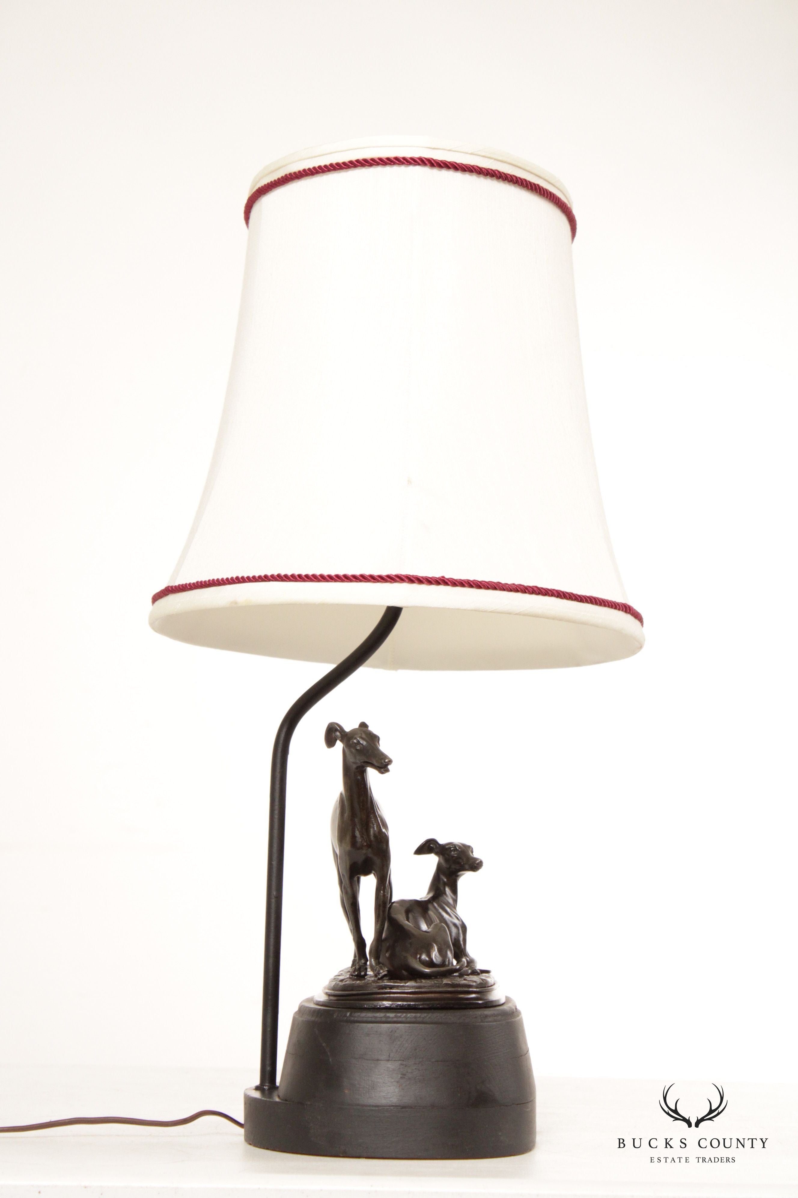 Frederick Cooper Pair of Bronze Greyhound Table Lamps