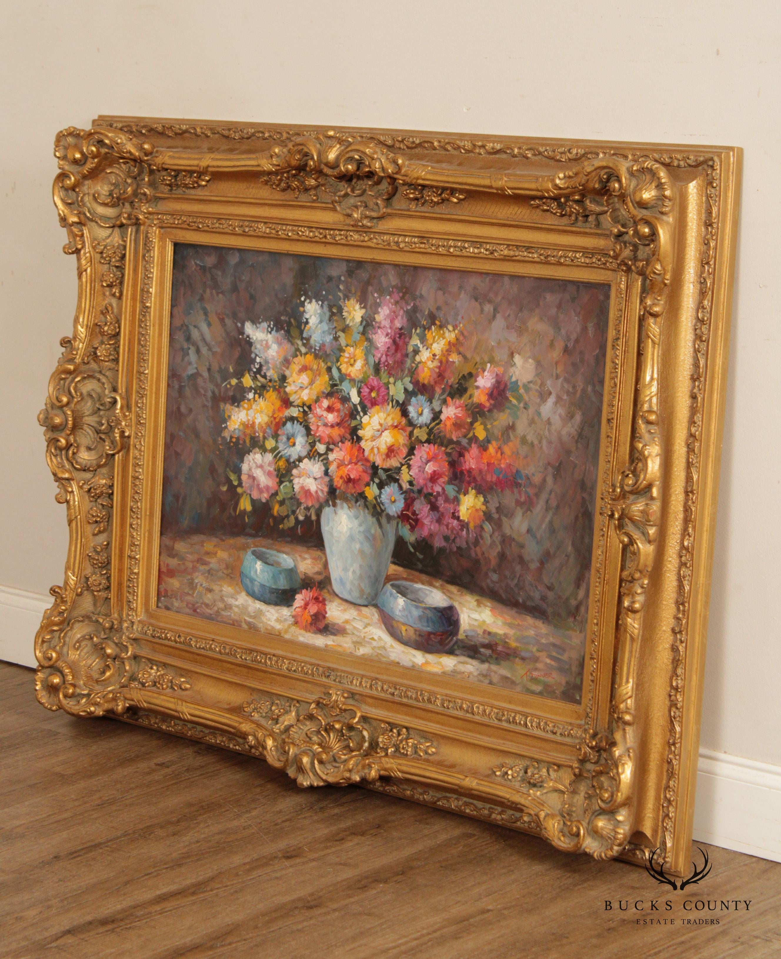 Impressionist Painted Floral Still Life, Signed 'T. Denver'