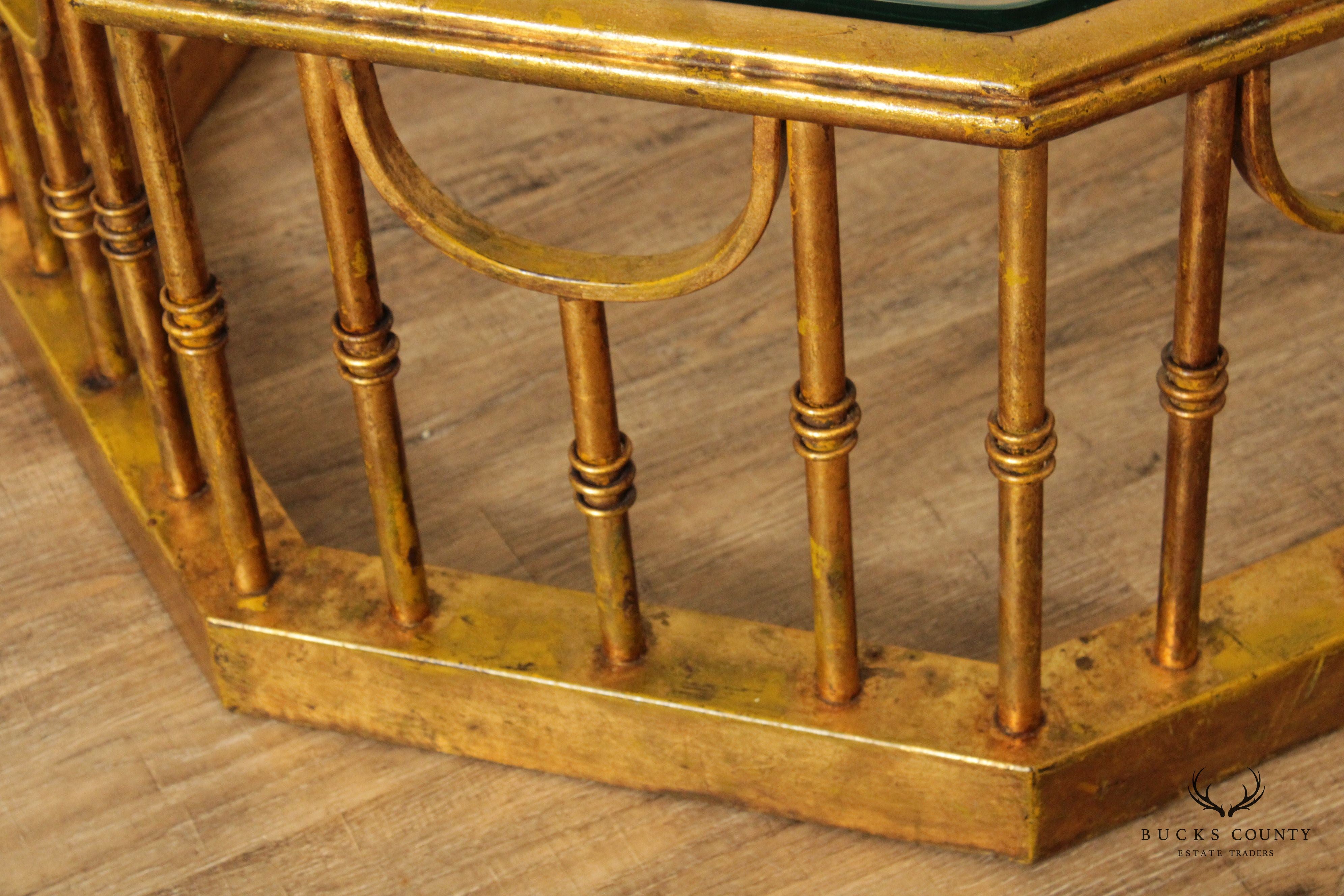 Hollywood Regency Gilt Iron Octagonal Coffee Table